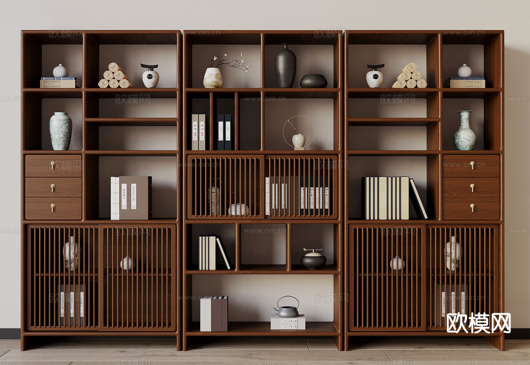 新中式博古架su模型下载（渲染图2）