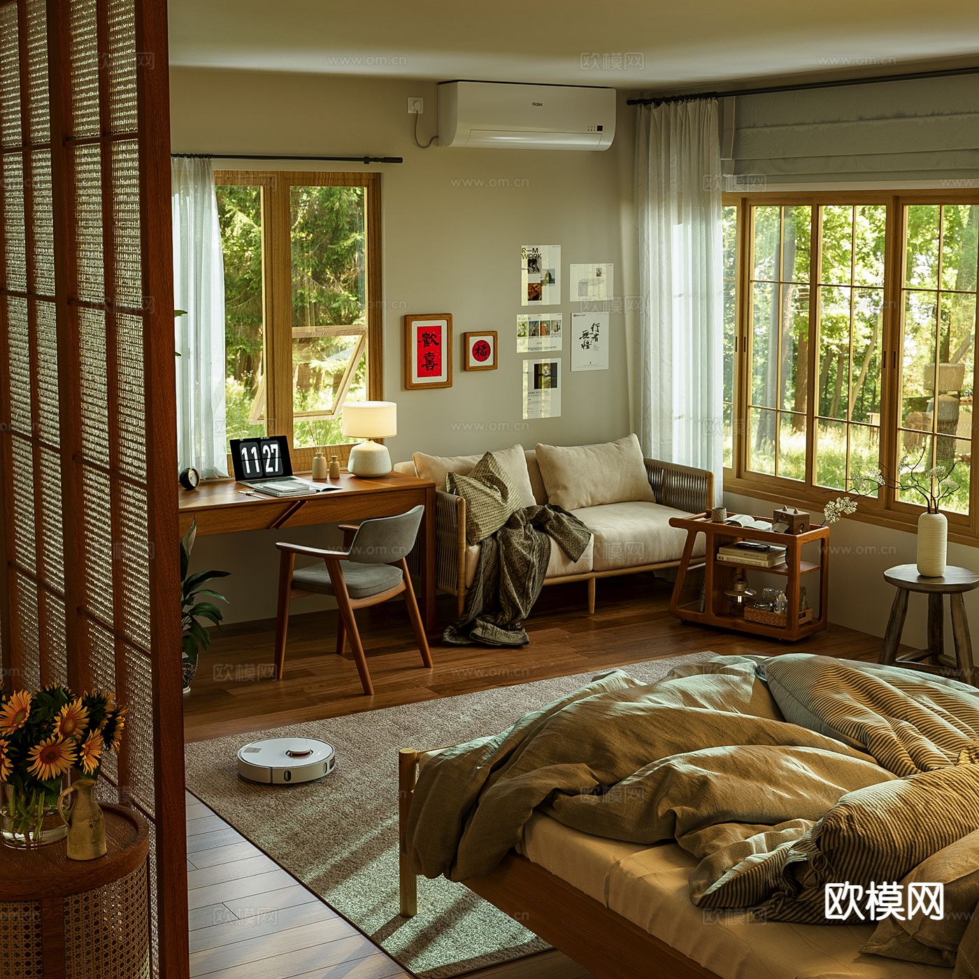 原木风卧室 主卧su模型下载（渲染图4）