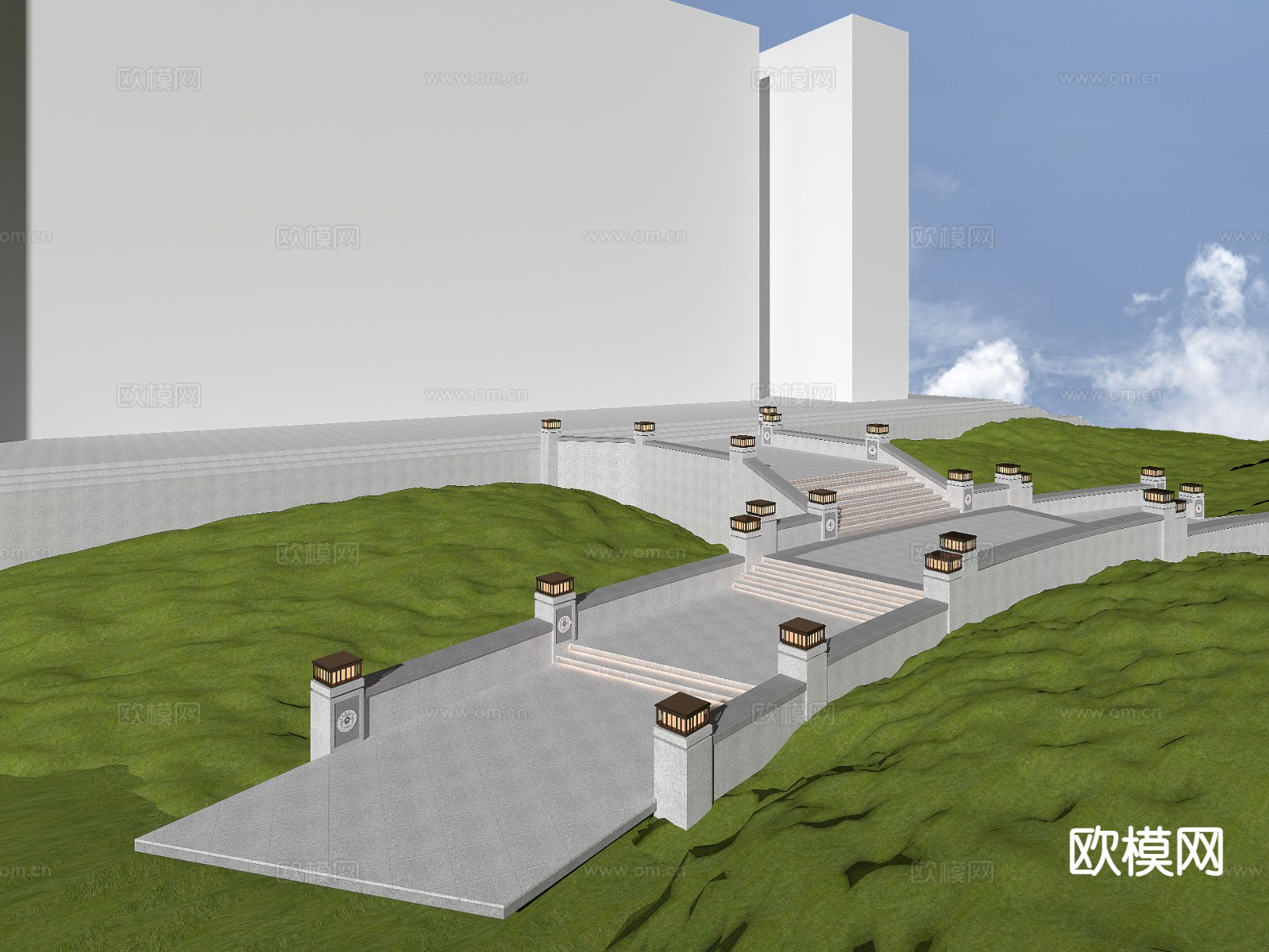 石材台阶 食堂台阶 景观灯3d模型