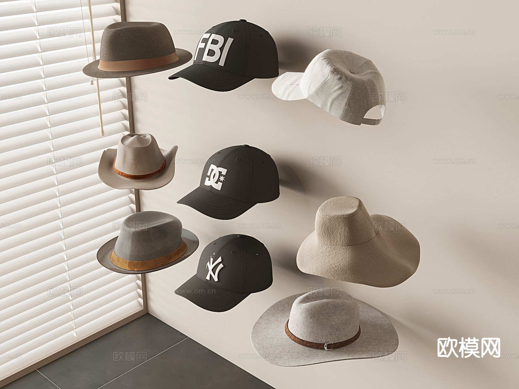 现代帽子 遮阳帽 礼帽 棒球帽su模型下载（渲染图2）