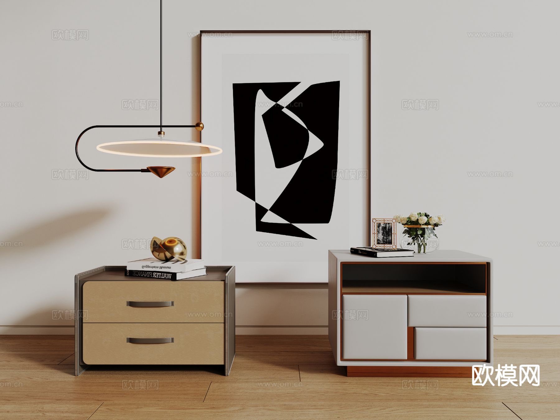 中古风床头柜su模型下载（渲染图2）