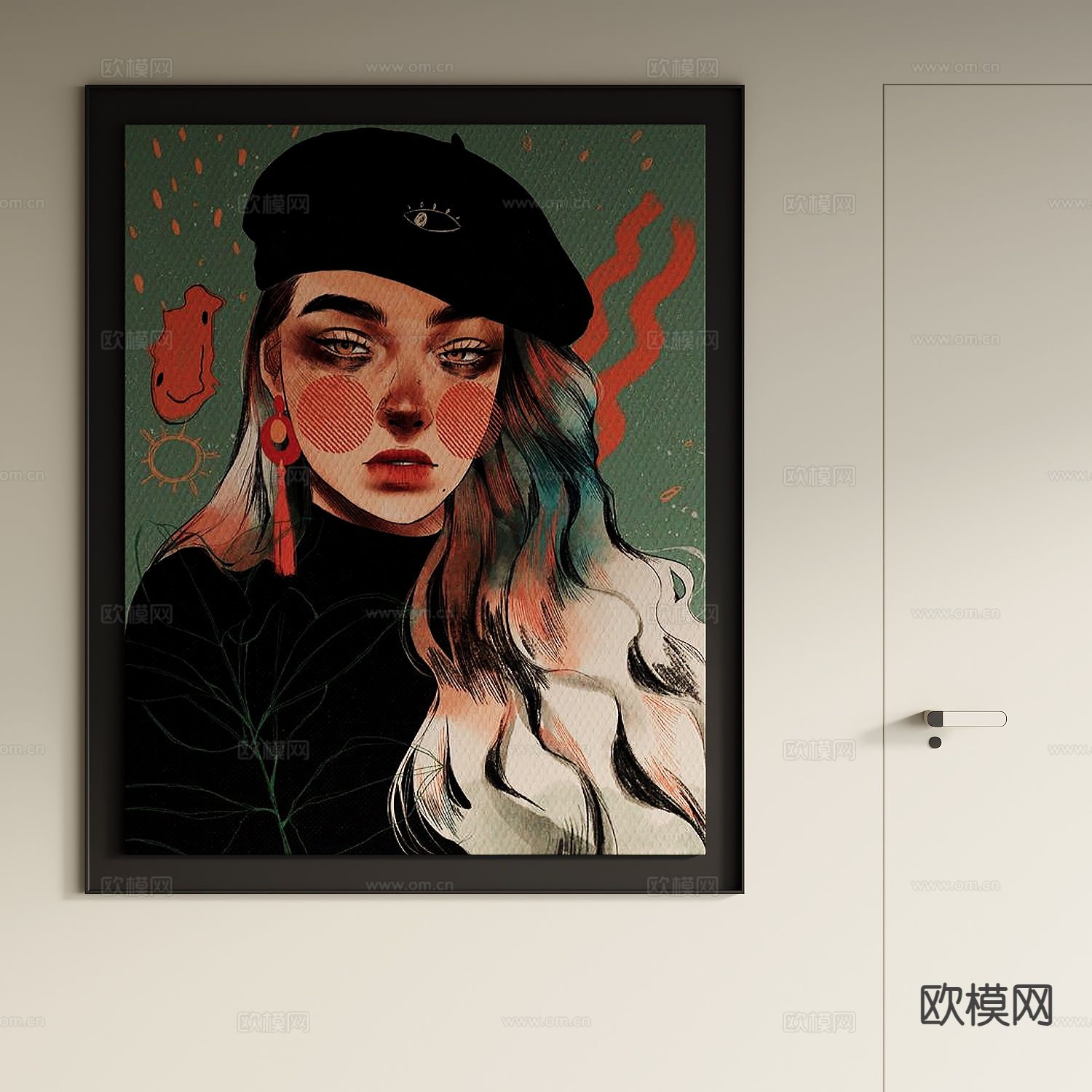 中古风装饰画 人物挂画 女孩挂画3d模型