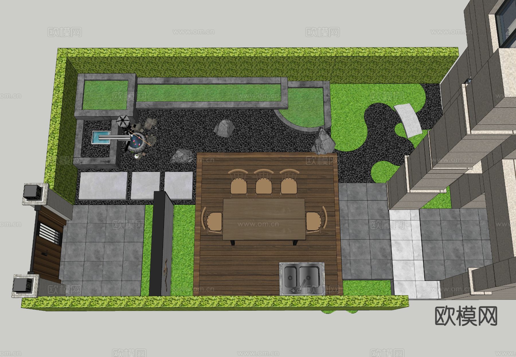 中式庭院花园su模型下载（渲染图1）