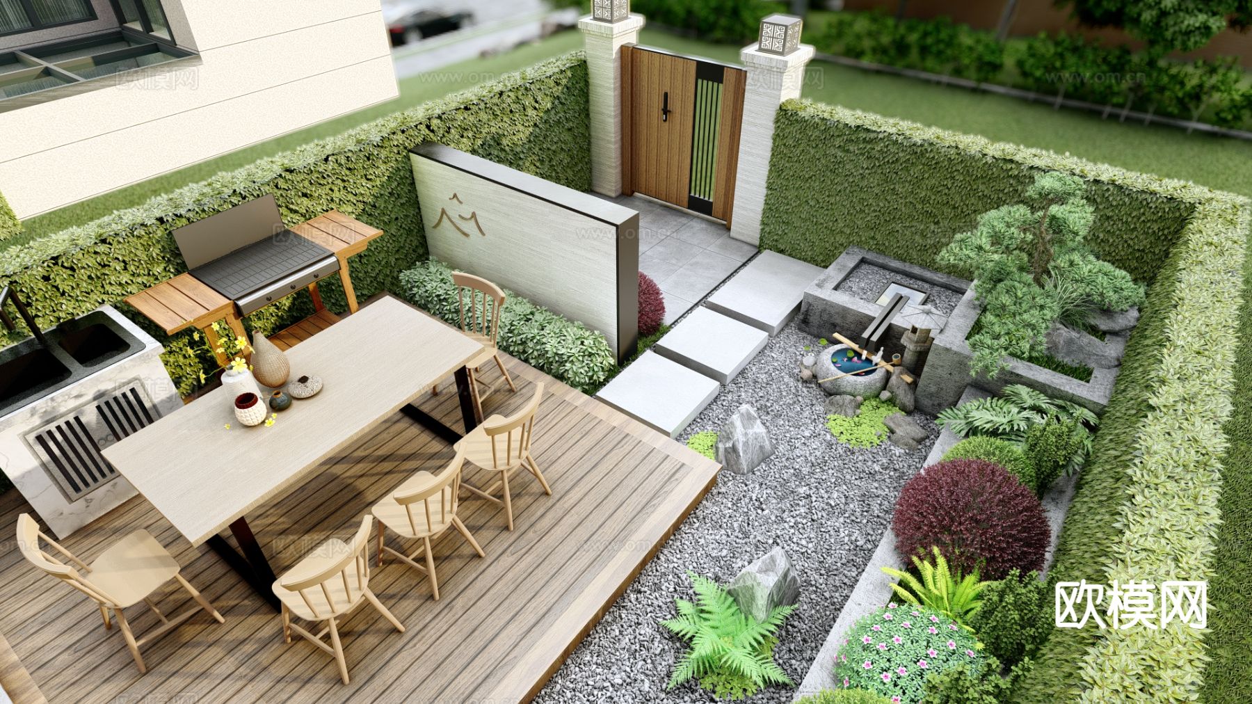 中式庭院花园su模型下载（渲染图5）