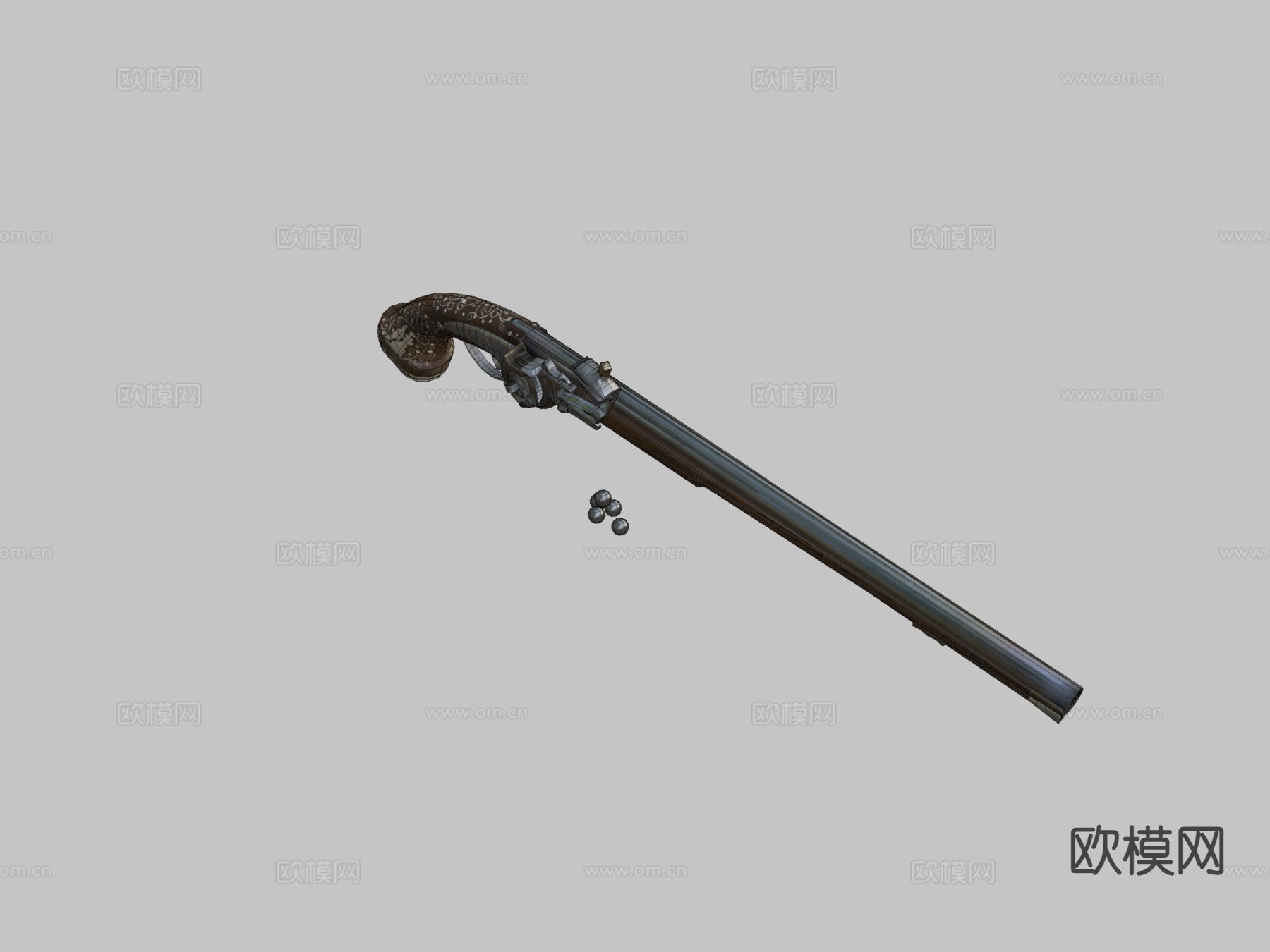 世纪燧发手枪su模型下载（渲染图3）