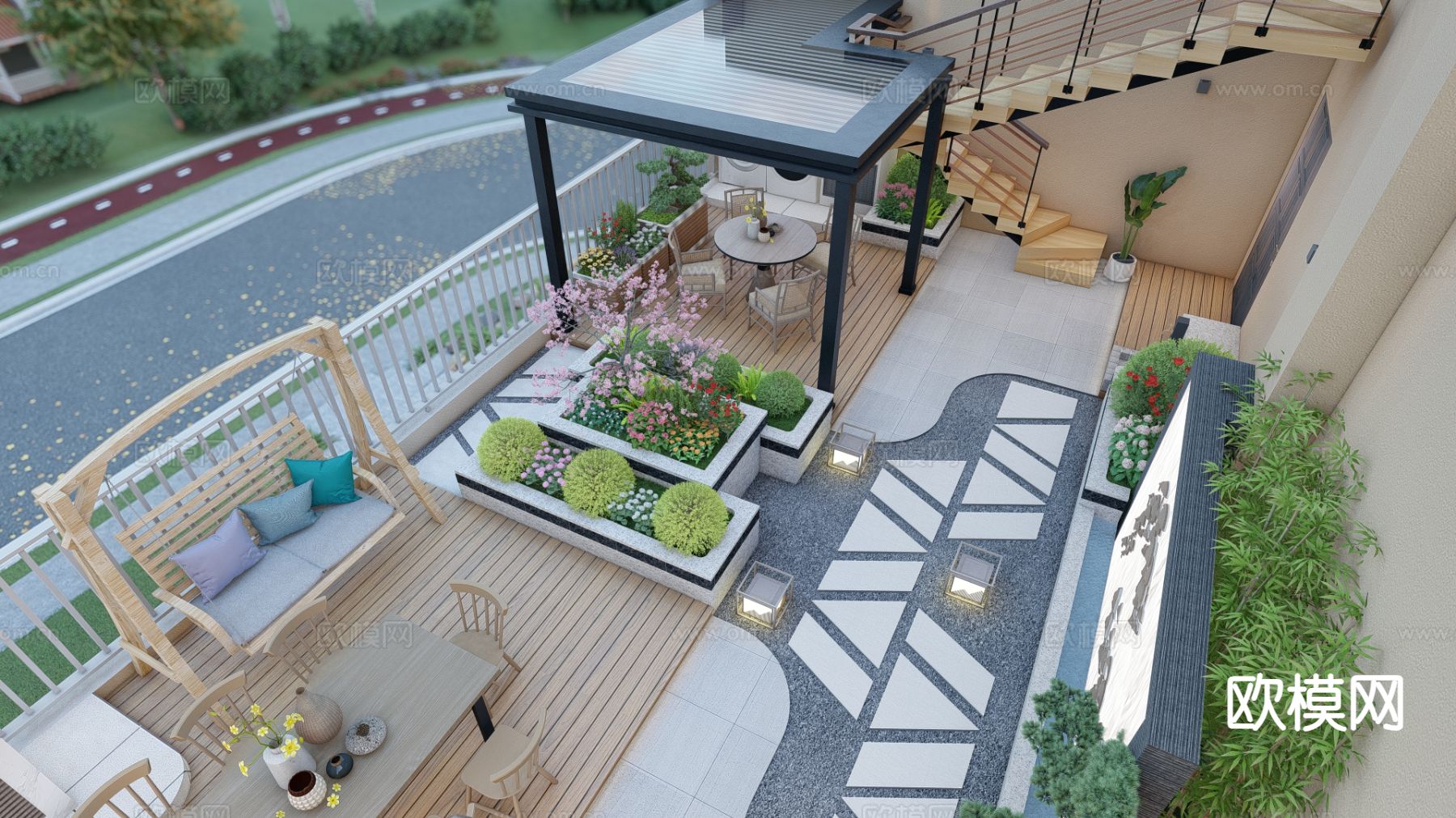 现代庭院 花园su模型下载（渲染图3）