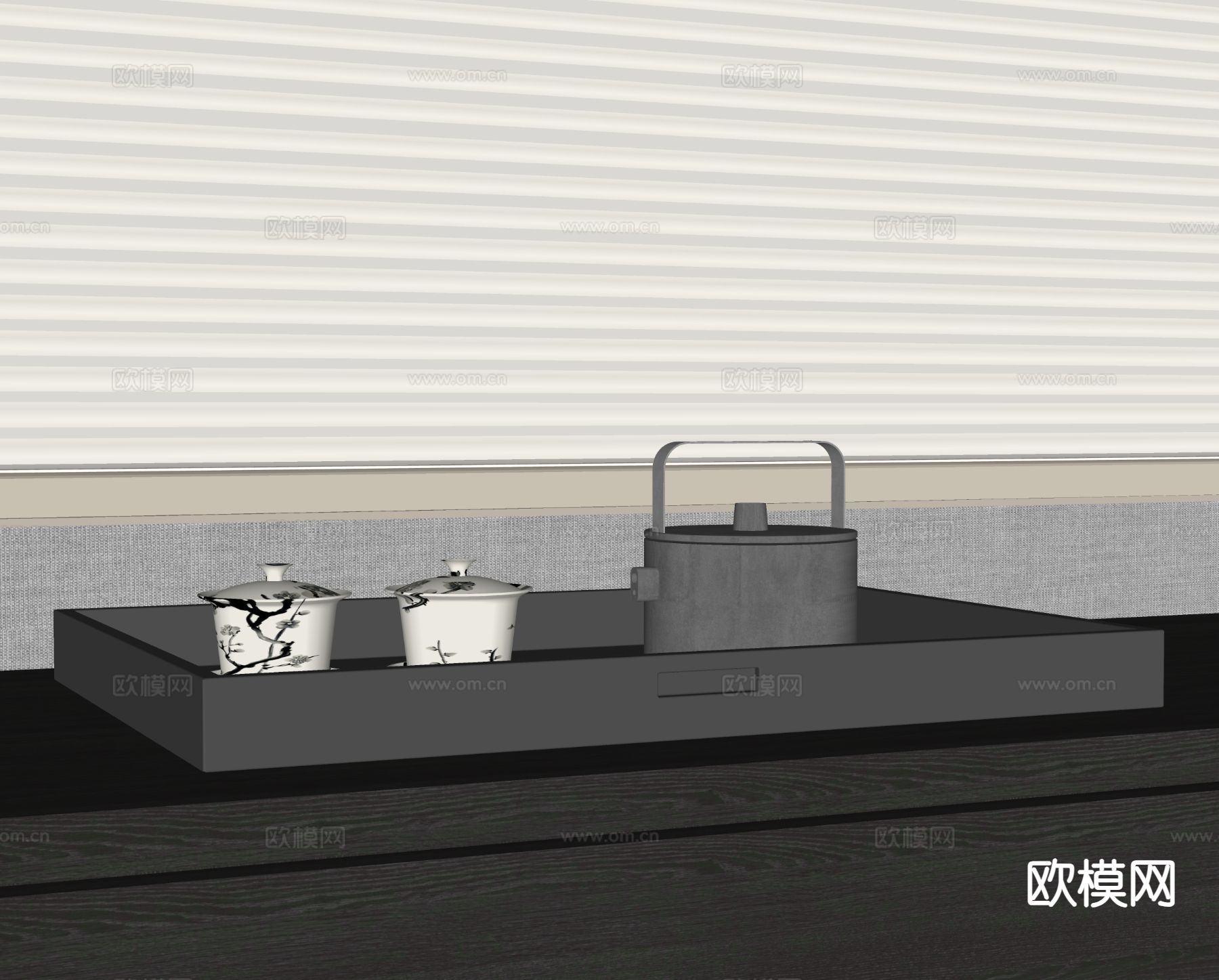 新中式茶壶 茶杯su模型下载（渲染图1）