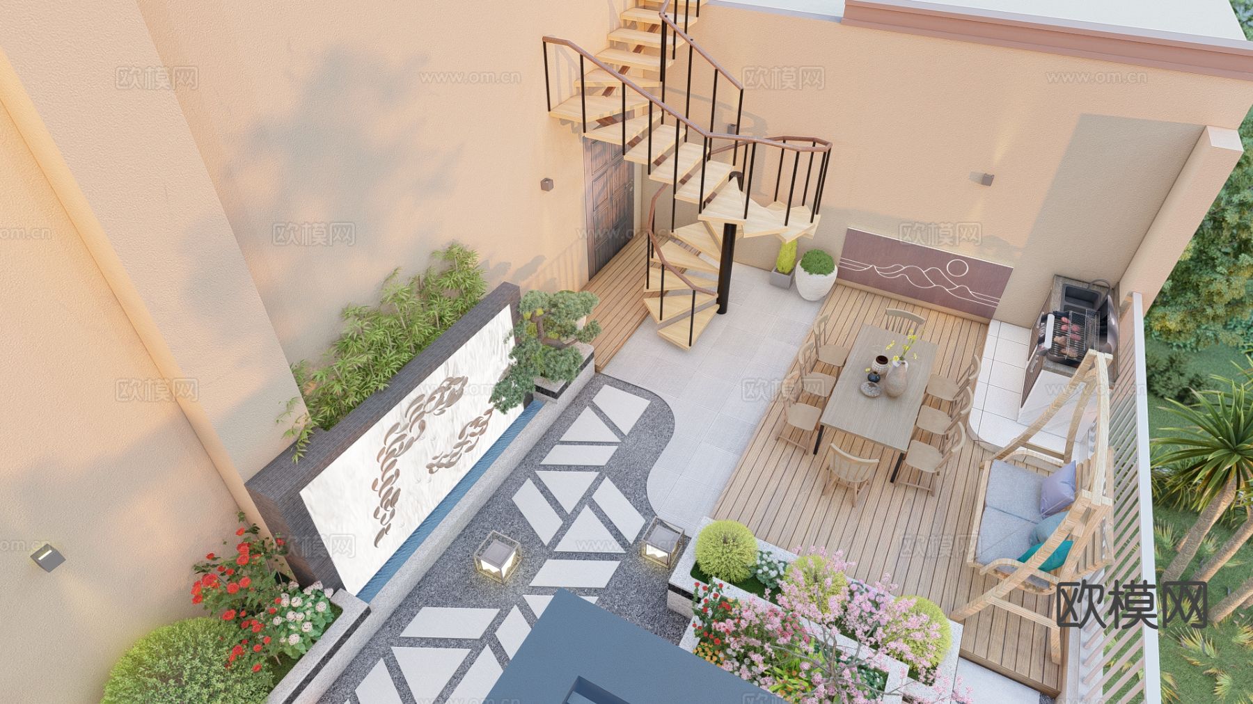 现代庭院 花园su模型下载（渲染图2）