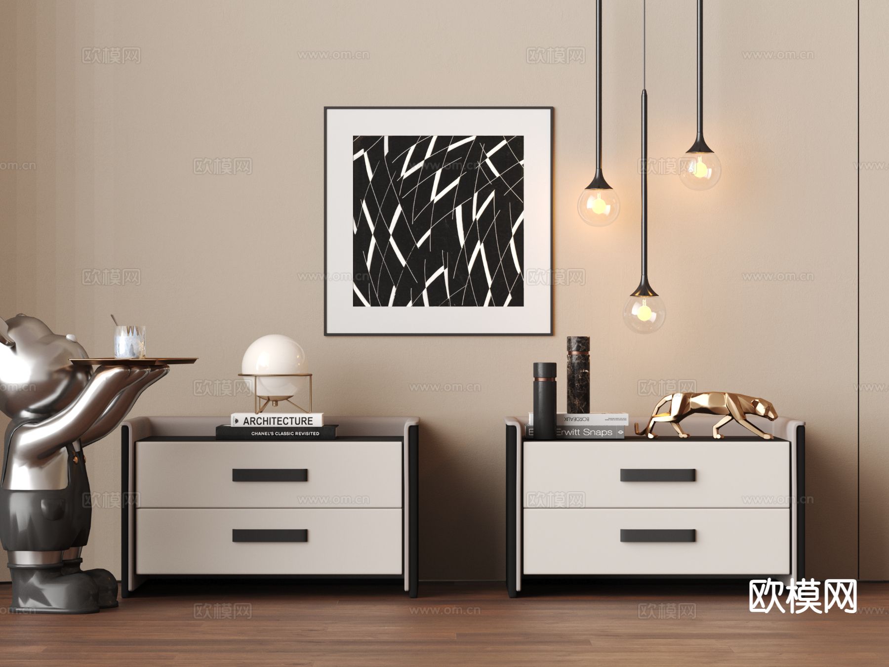 意式床头柜su模型下载（渲染图2）