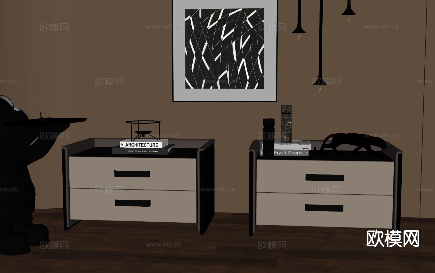 意式床头柜su模型下载（渲染图1）