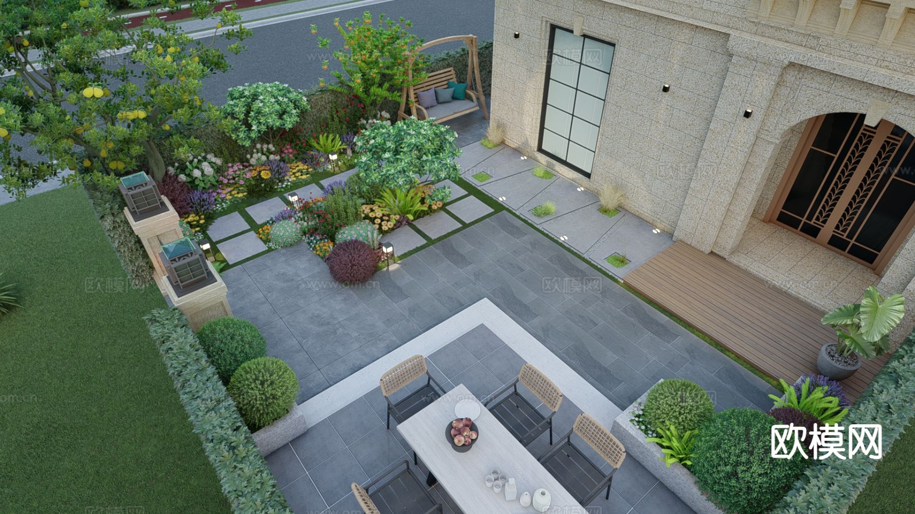 现代庭院 花园su模型下载（渲染图2）