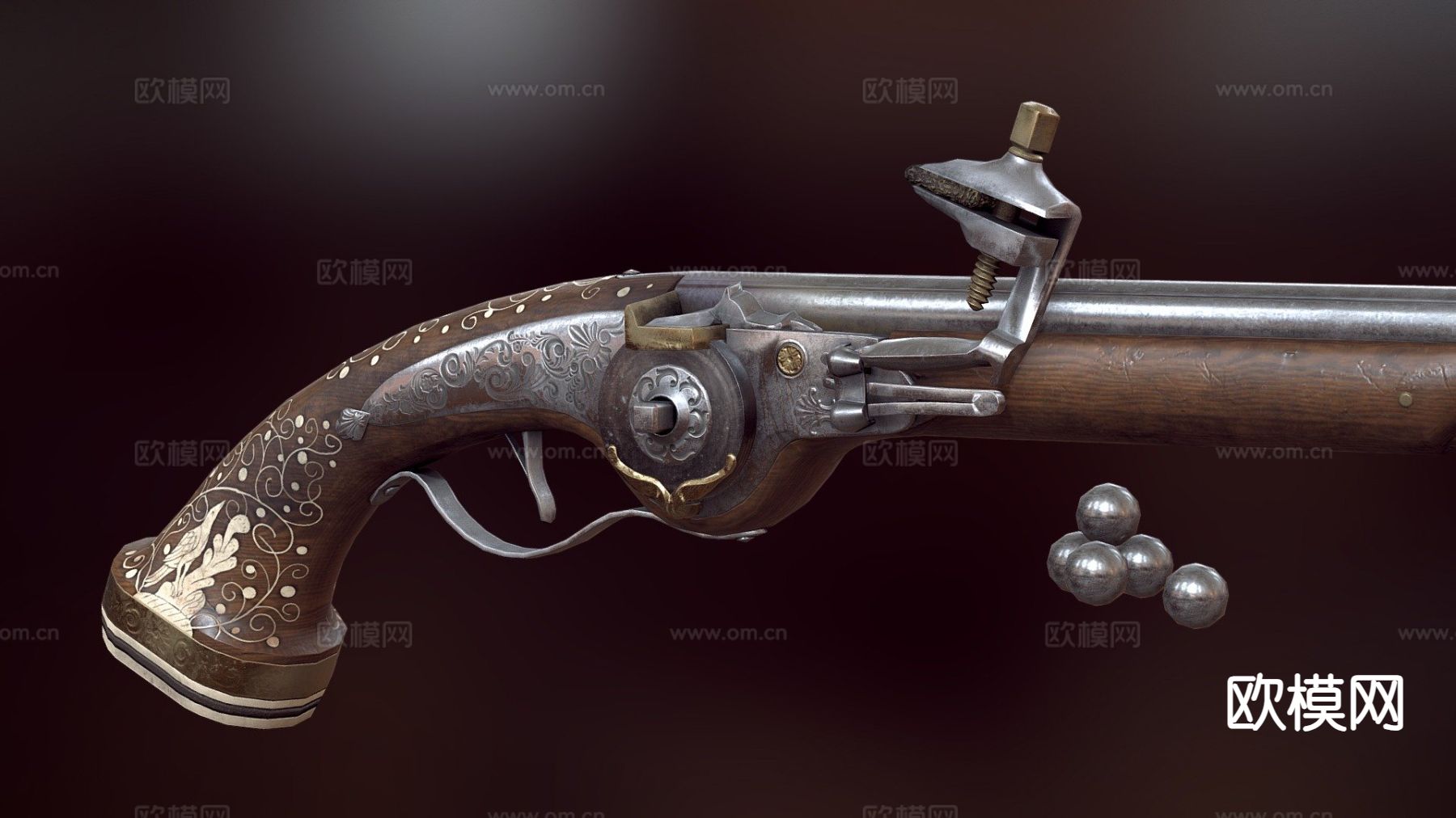 世纪燧发手枪su模型下载（渲染图2）