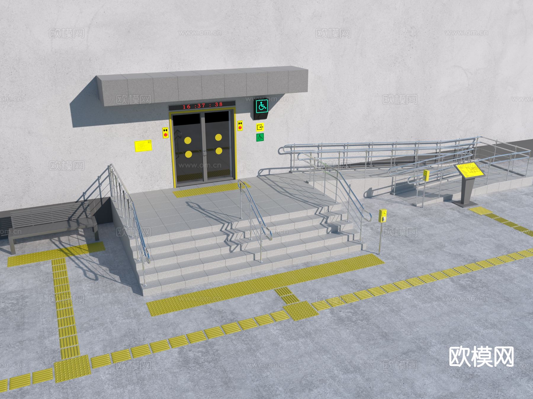 室外台阶 残疾人坡道 公共设施3d模型