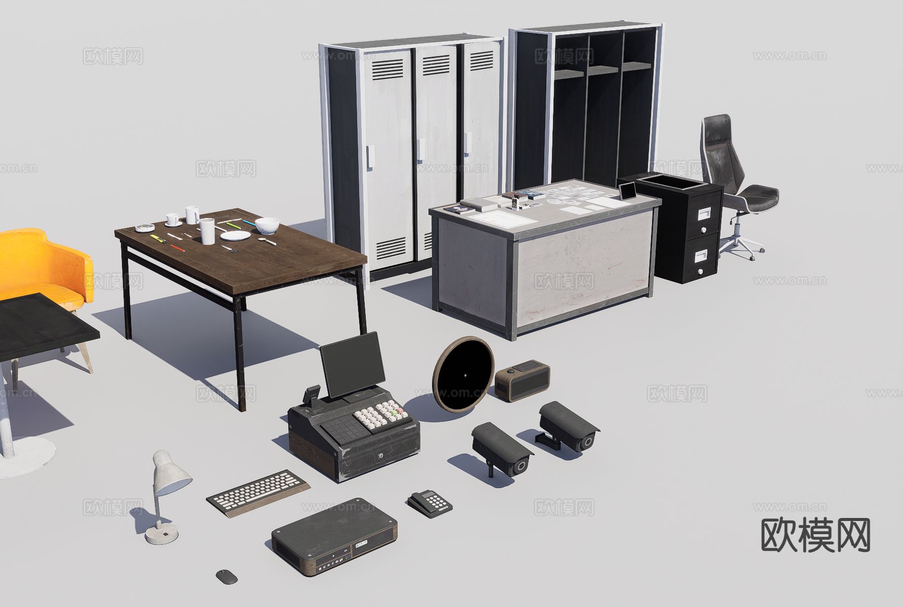 现代办公桌 文件柜 办公沙发 办公用品3d模型下载（渲染图4）