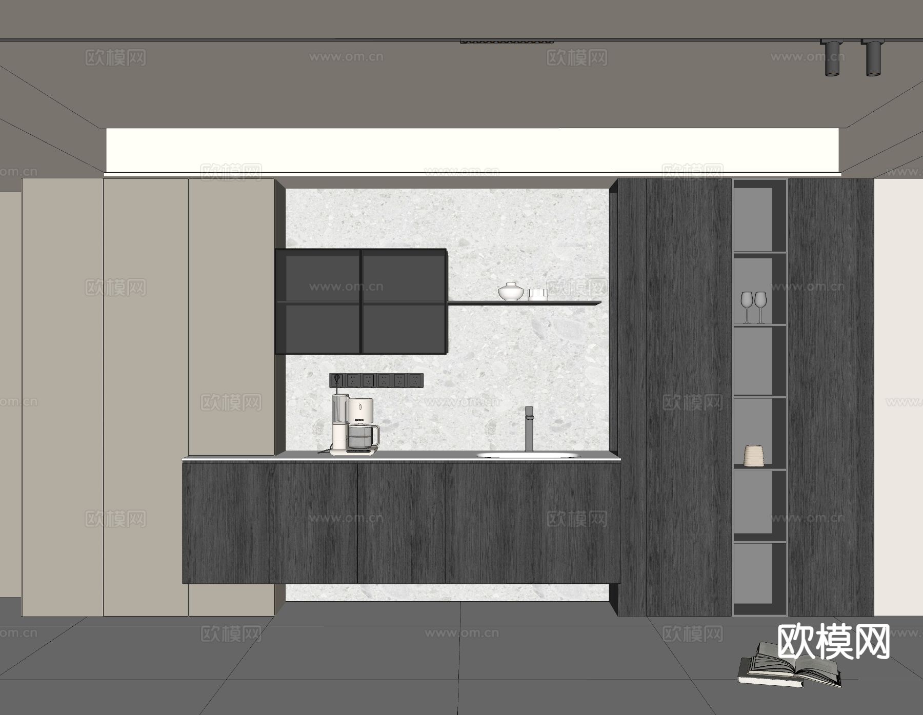 侘寂餐边柜su模型下载（渲染图1）