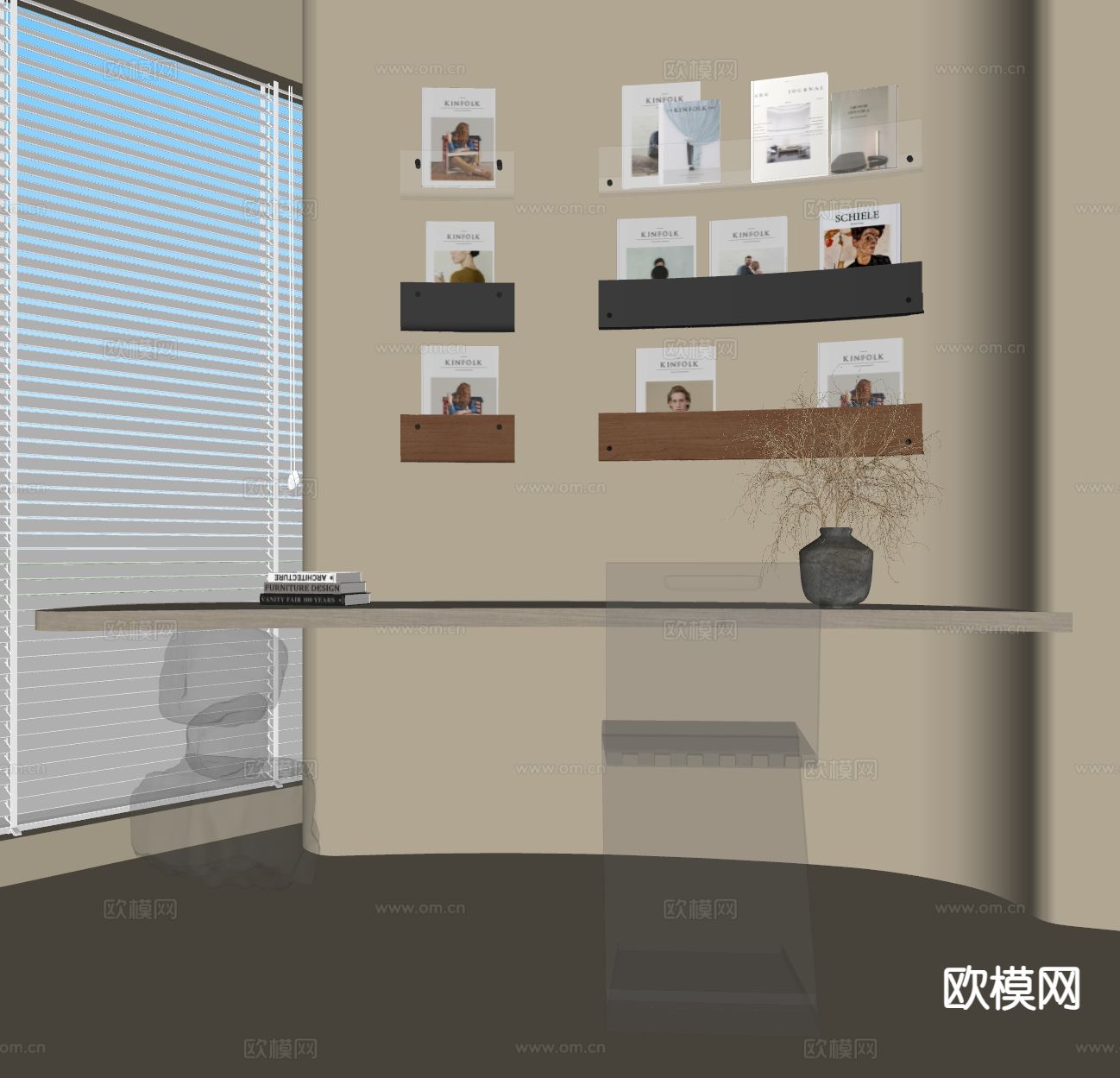 现代异形书桌椅su模型下载（渲染图1）