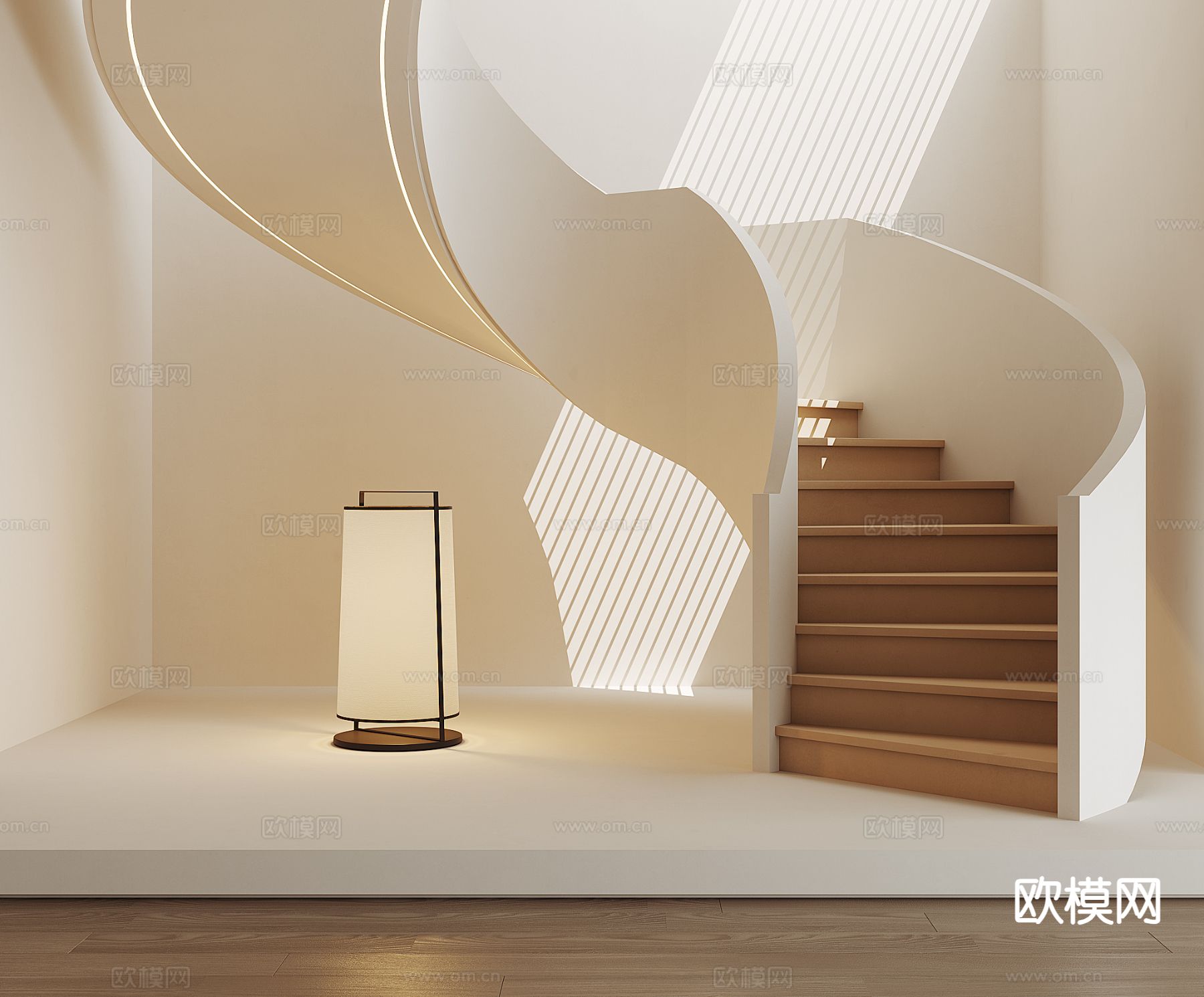 旋转楼梯su模型下载（渲染图2）