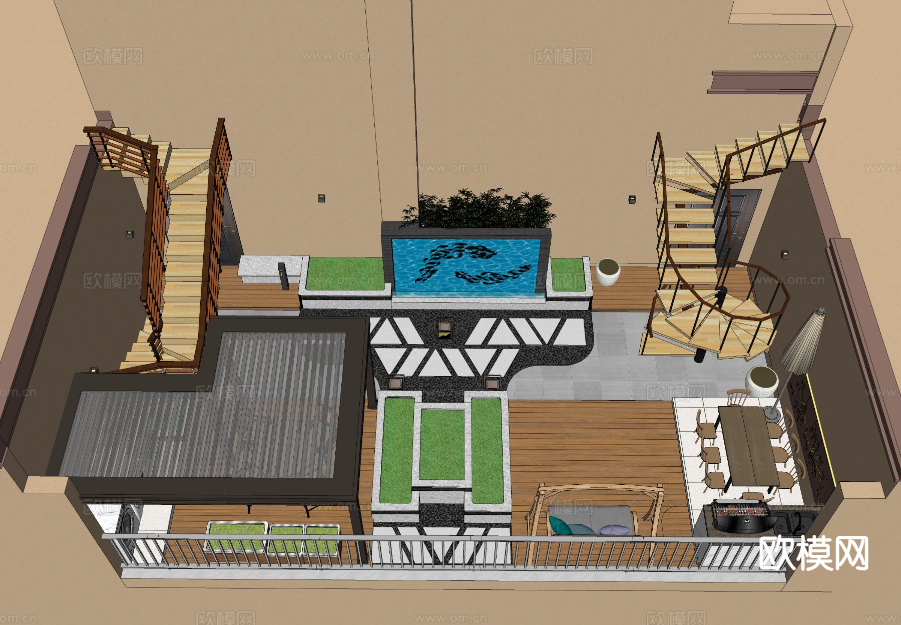 现代庭院 花园su模型下载（渲染图1）