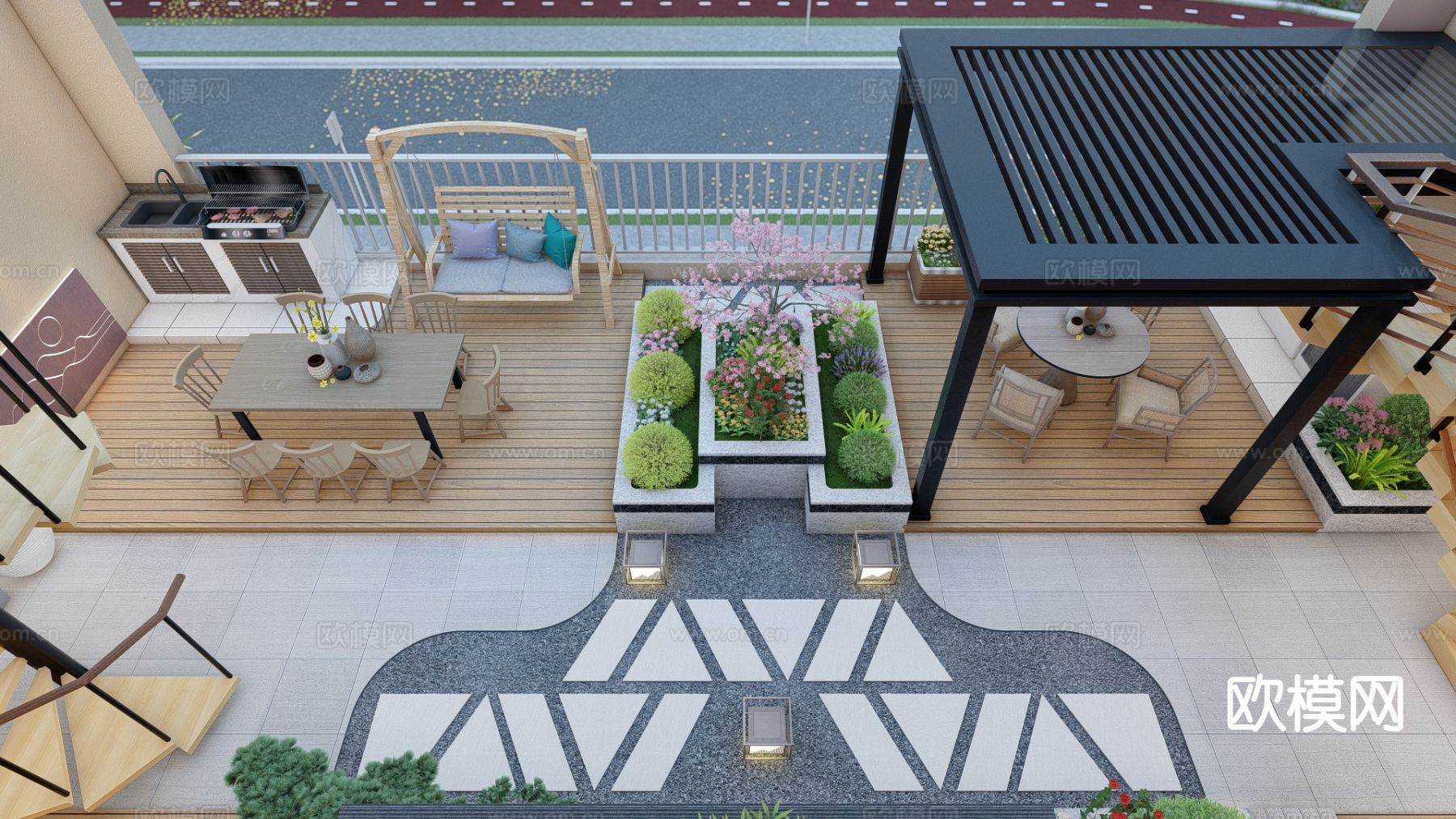 现代庭院 花园su模型下载（渲染图4）