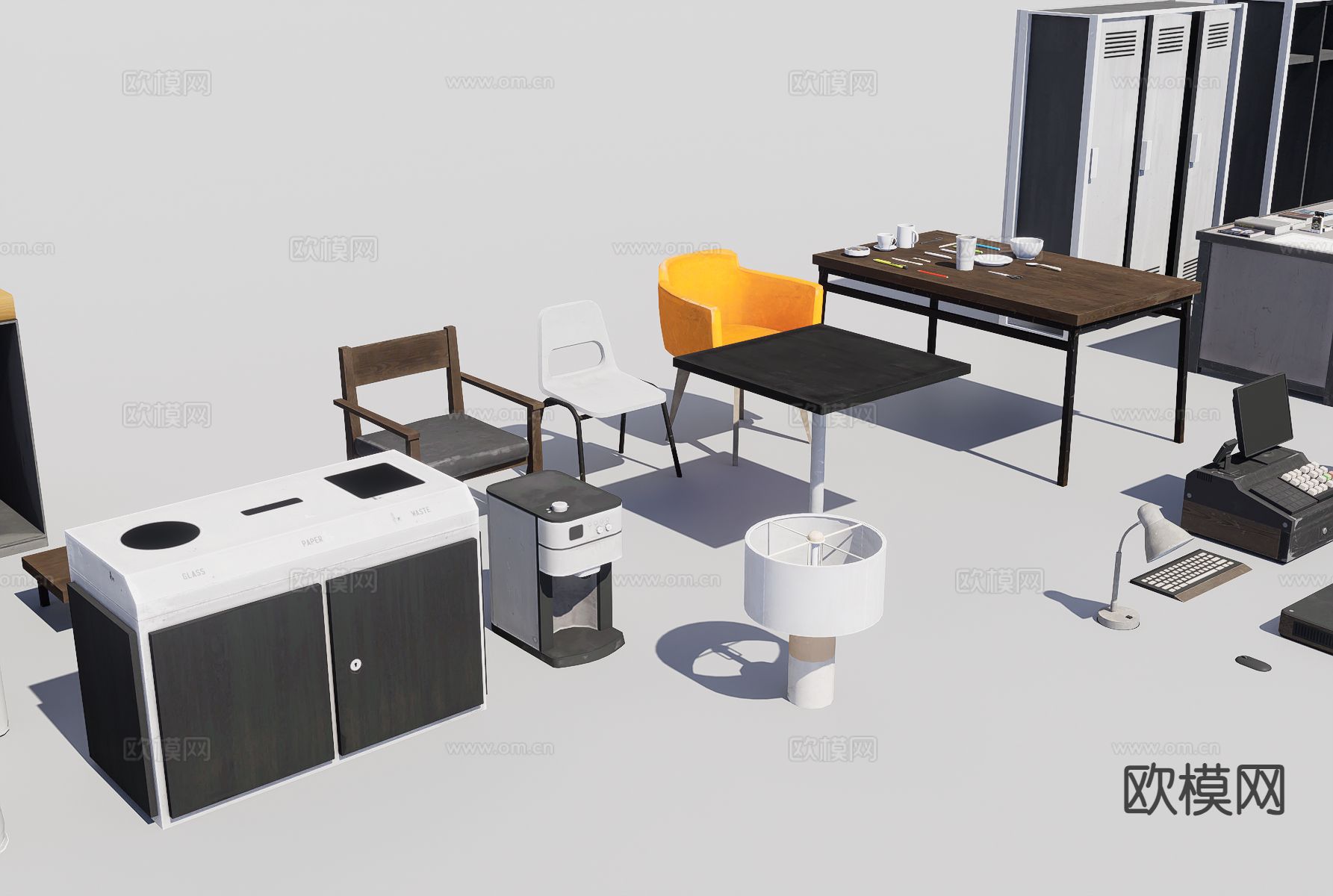 现代办公桌 文件柜 办公沙发 办公用品3d模型下载（渲染图3）