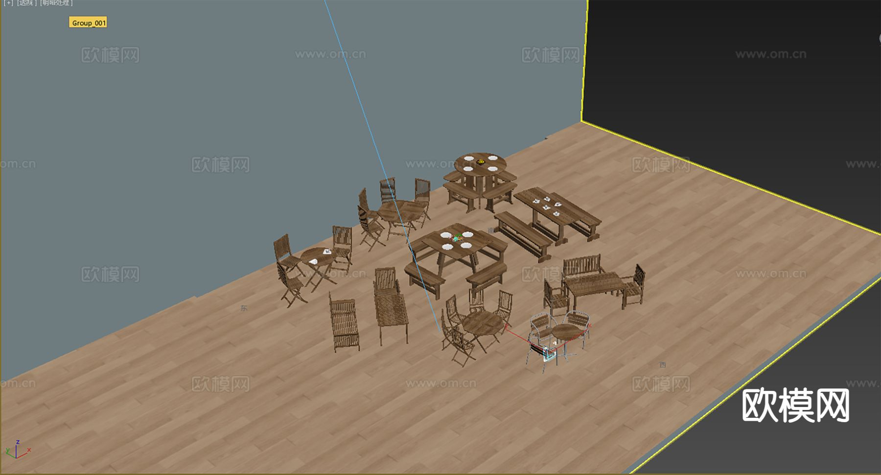 新中式户外餐桌椅3d模型