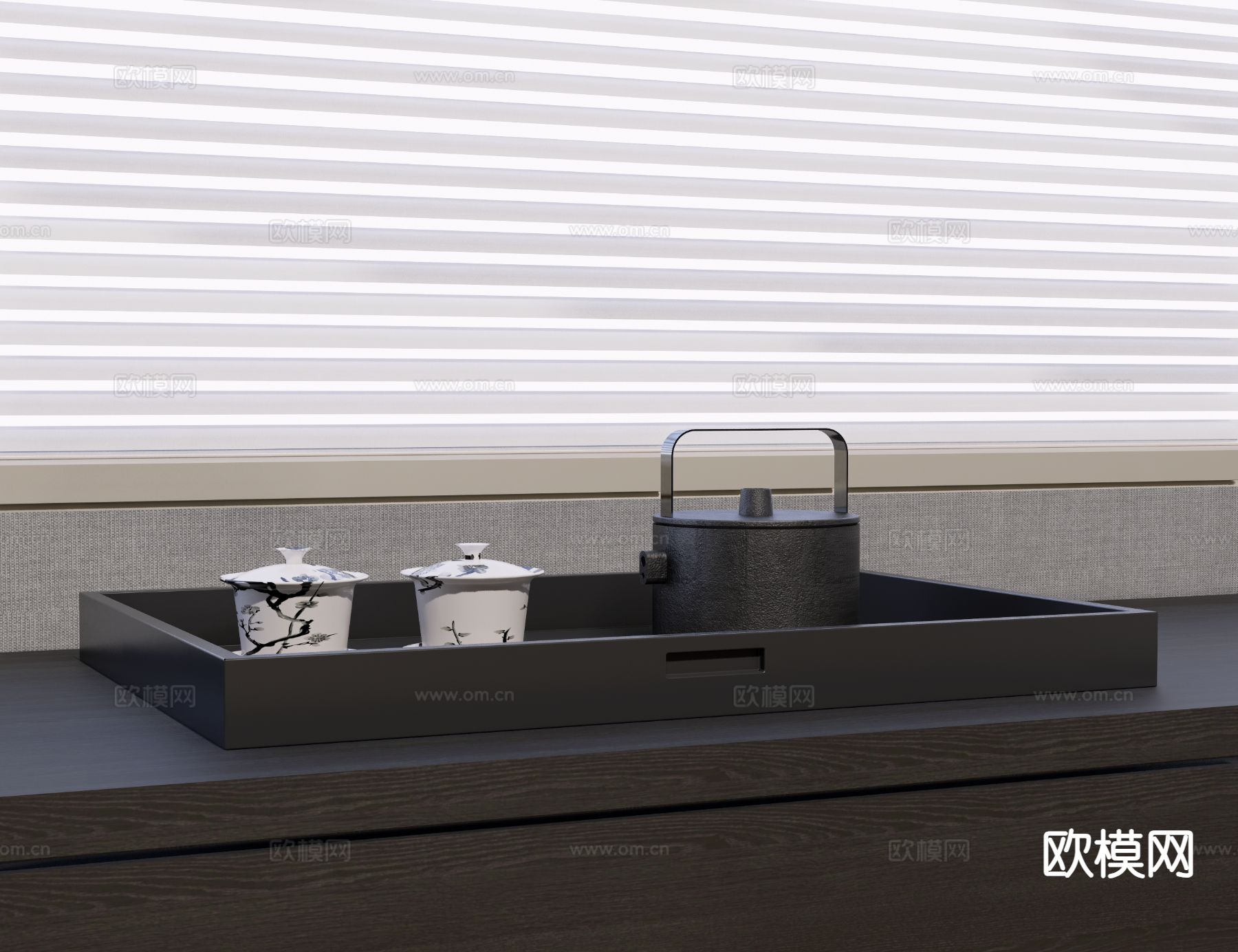 新中式茶壶 茶杯su模型下载（渲染图2）