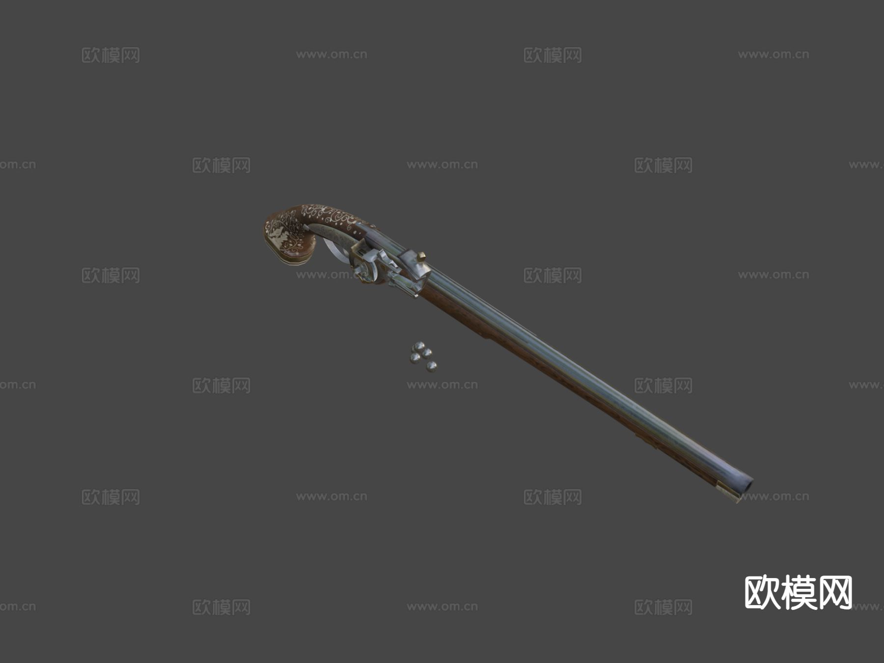 世纪燧发手枪su模型下载（渲染图7）