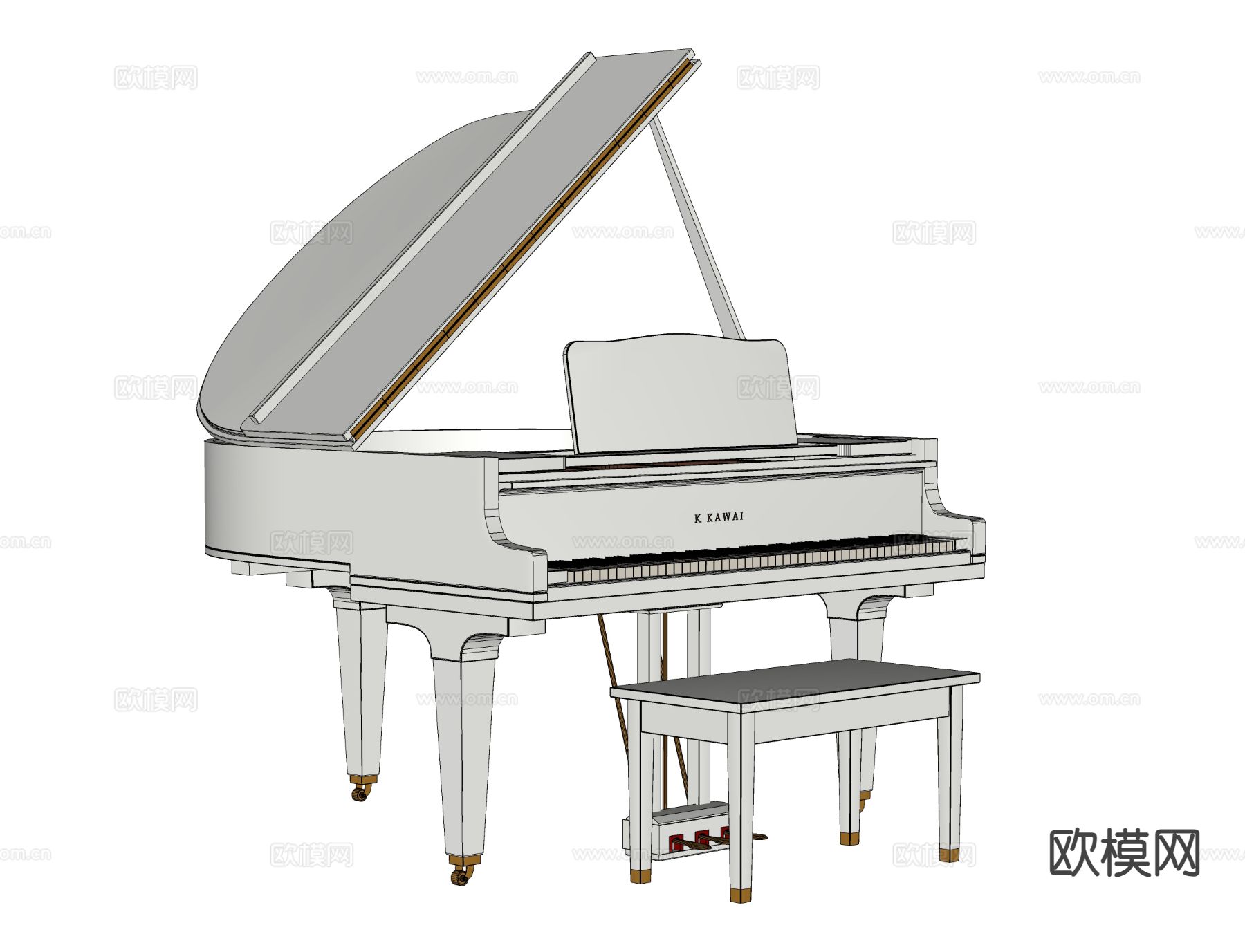 三角钢琴 钢琴 琴凳su模型下载（渲染图1）