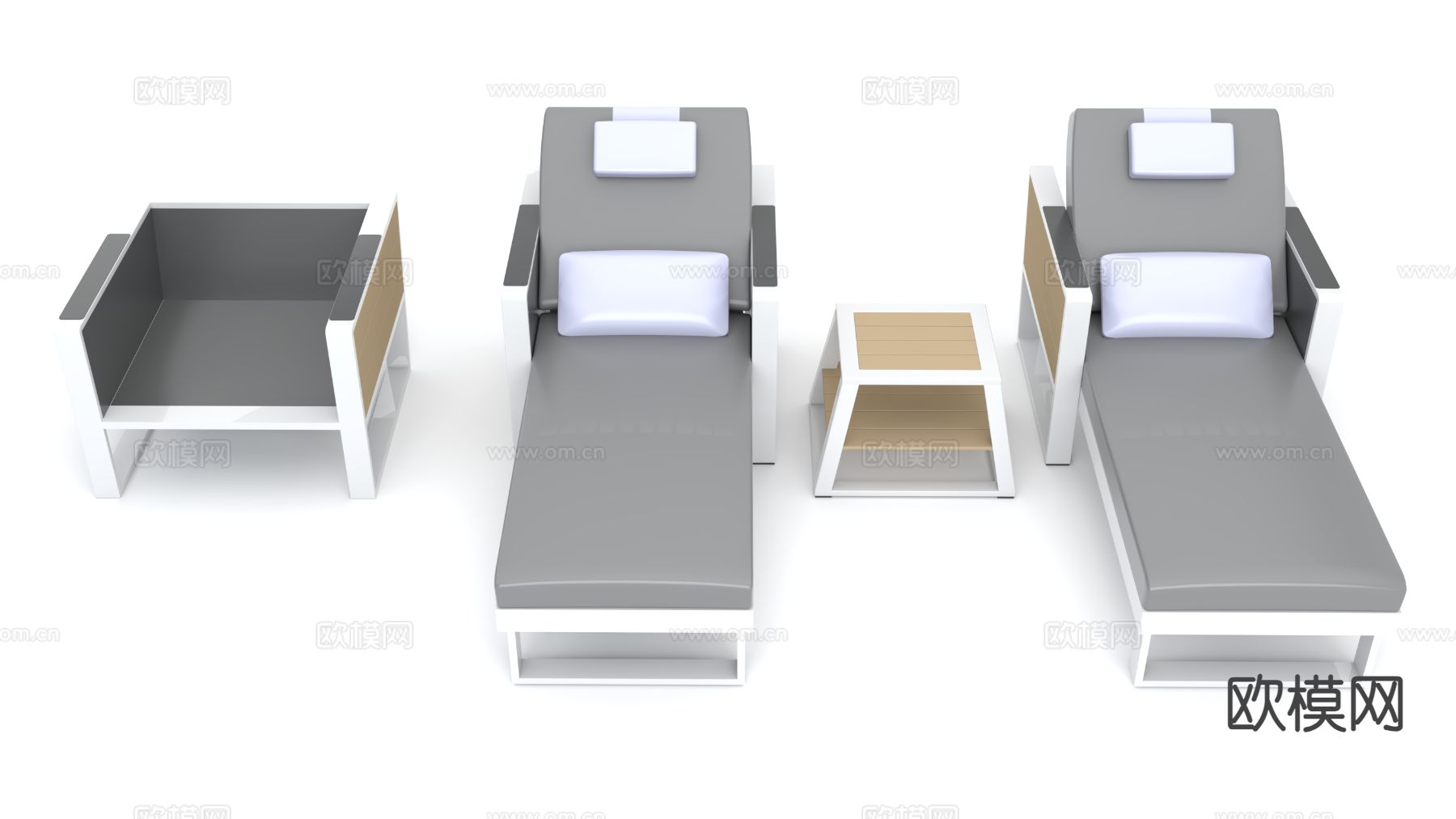 现代泳池躺椅su模型下载（渲染图2）