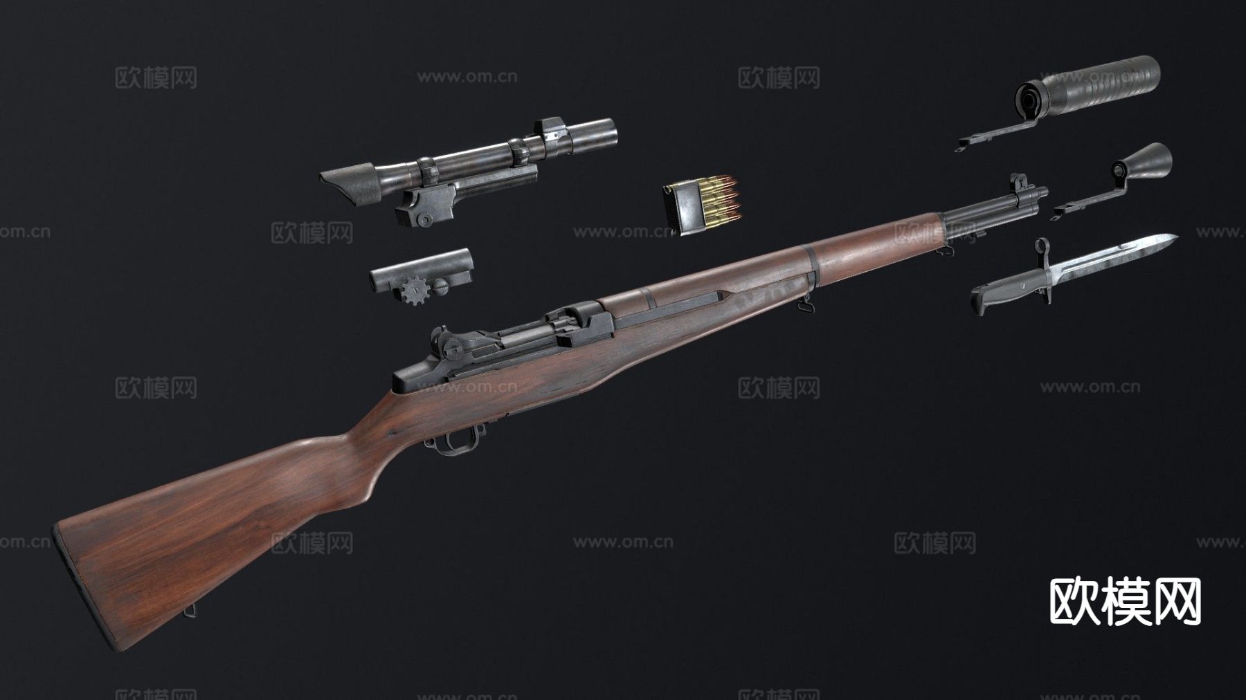 M1加兰德阻击枪 阻击枪su模型下载（渲染图2）