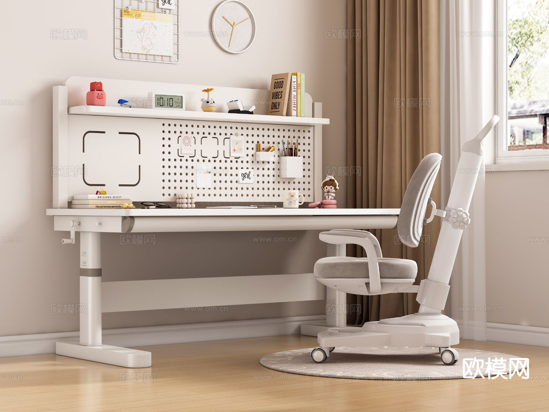 儿童学习桌椅 升降桌椅su模型下载（渲染图2）