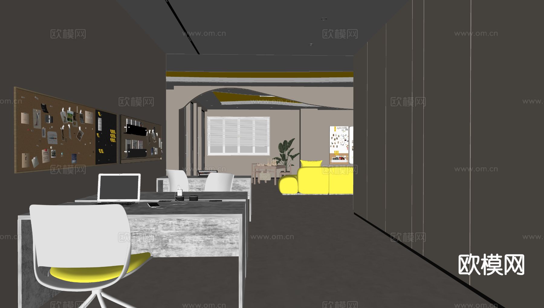 现代办公室办公区su模型下载（渲染图1）