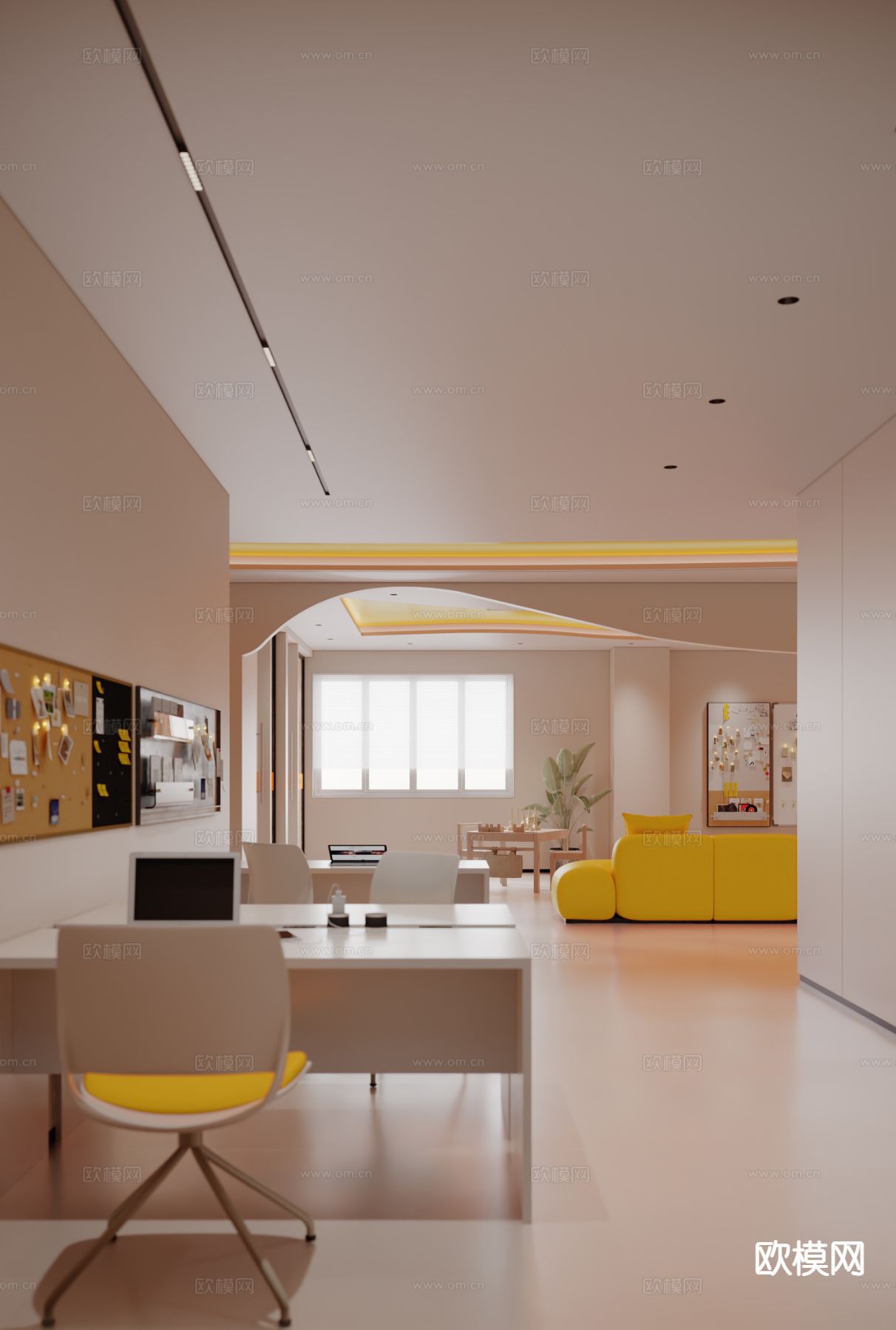 现代办公室办公区su模型下载（渲染图2）