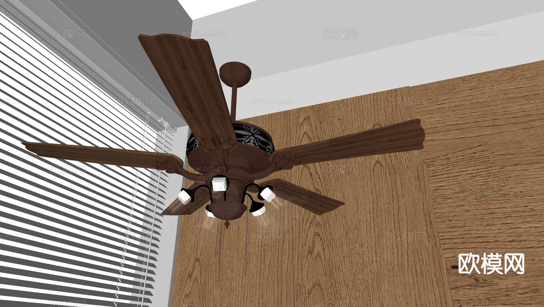 美式复古风扇灯su模型下载（渲染图1）