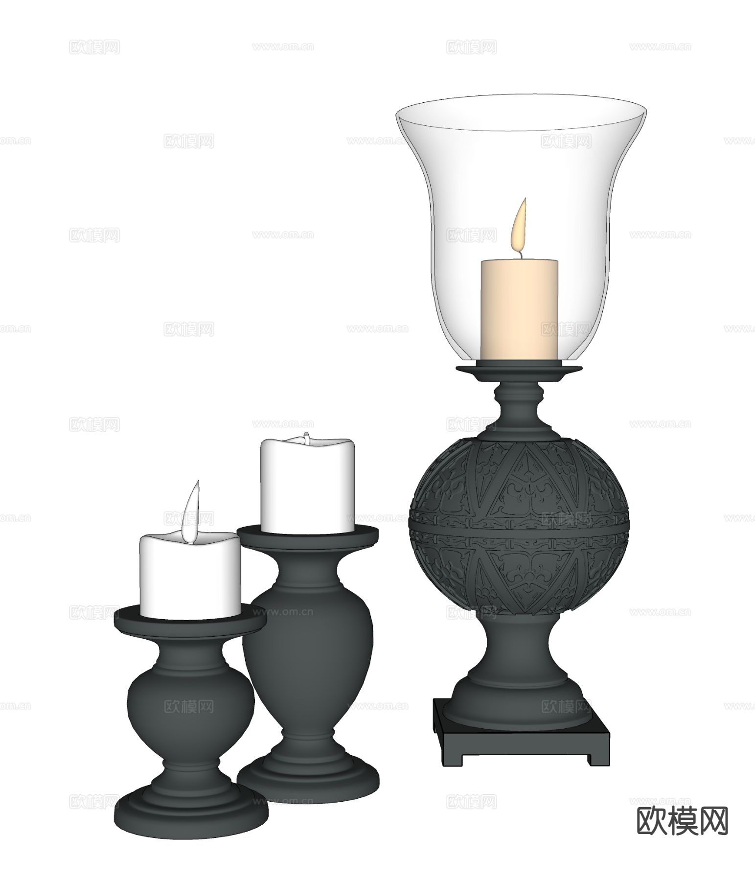 欧式烛台灯 蜡烛su模型下载（渲染图1）