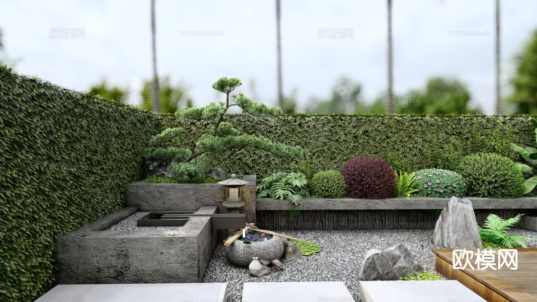 中式庭院花园su模型下载（渲染图4）