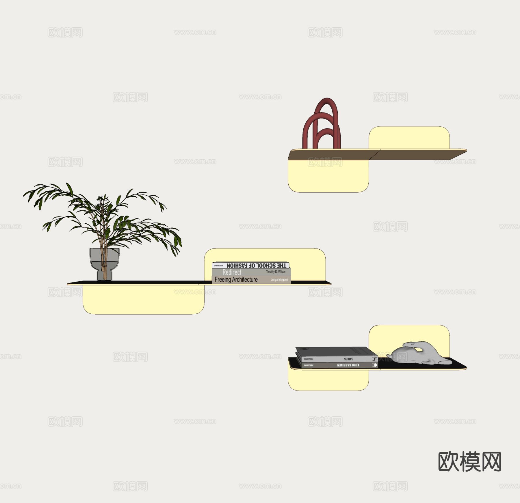 现代铁艺置物架 书架 一字隔板su模型下载（渲染图1）