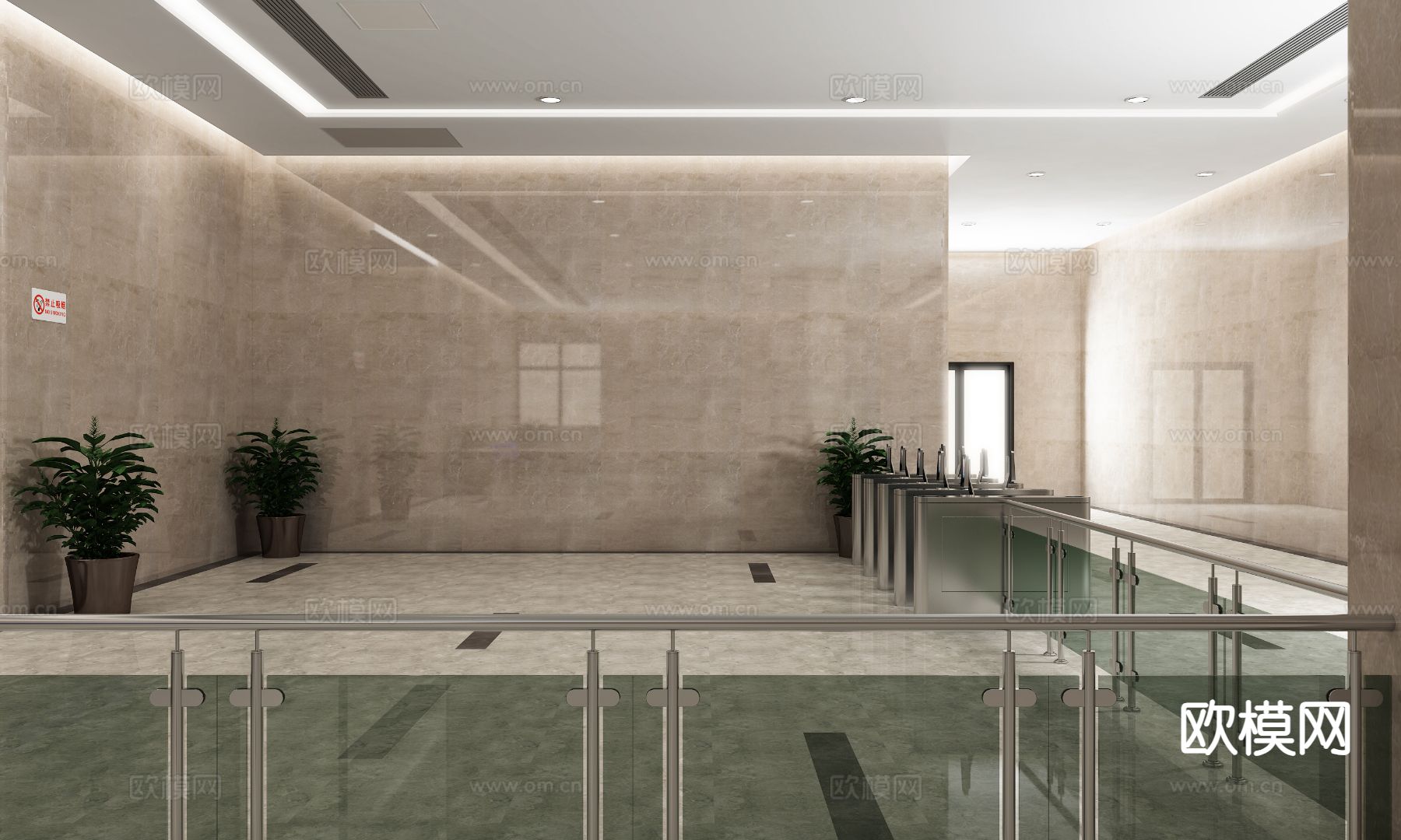 现代办公楼电梯厅3d模型下载（渲染图2）