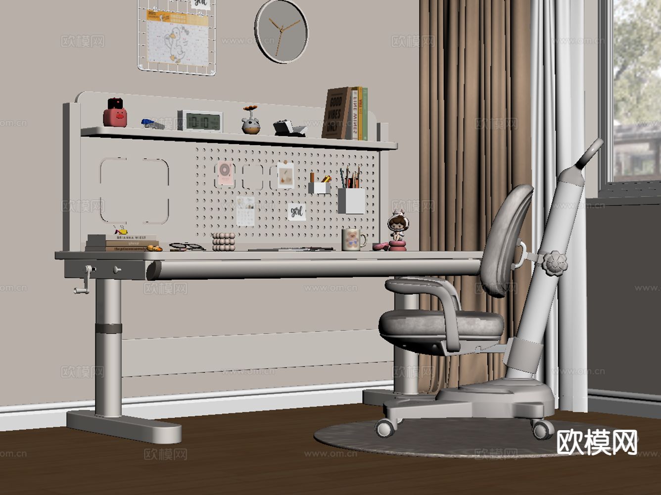 儿童学习桌椅 升降桌椅su模型下载（渲染图1）