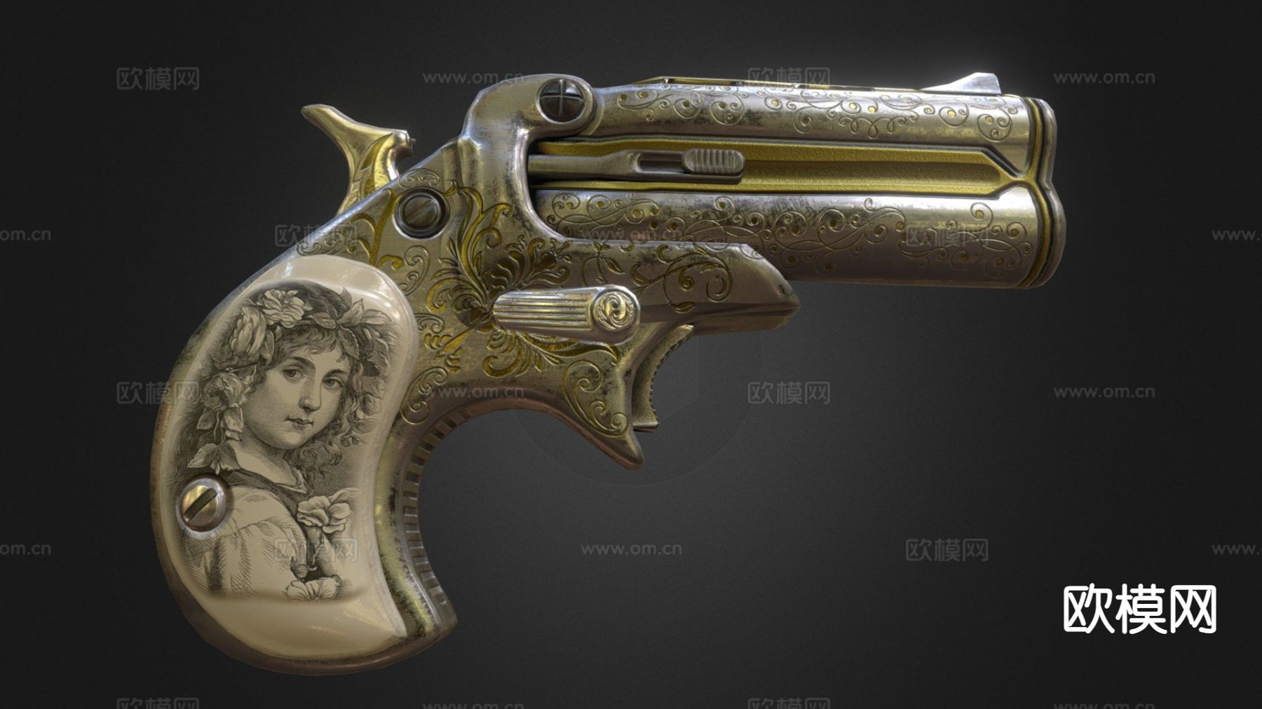 双管手枪su模型下载（渲染图2）