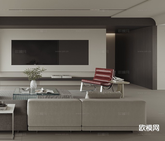 現(xiàn)代客廳3d模型下載(渲染圖2)