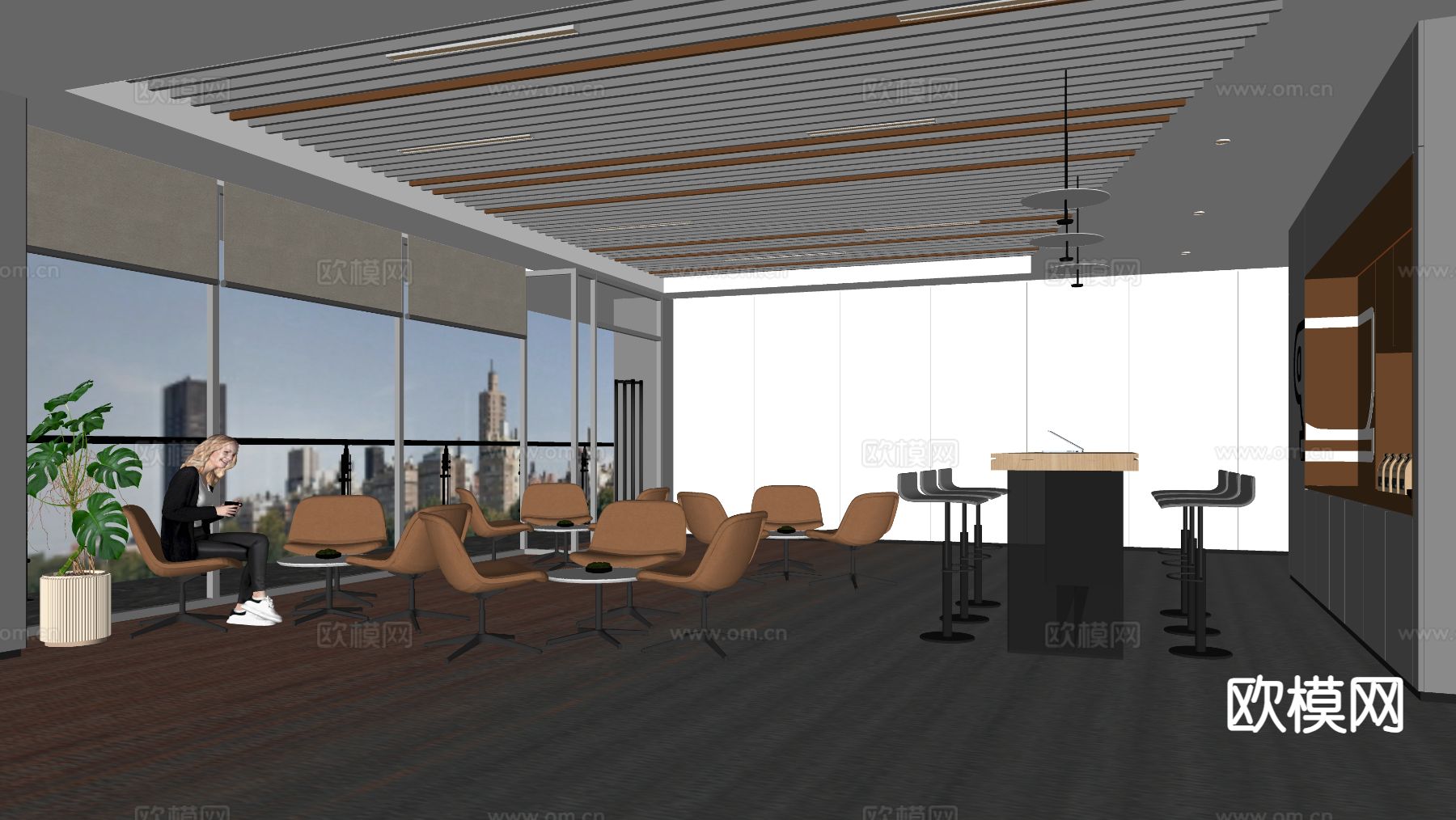 办公休息区 茶水间su模型下载（渲染图1）