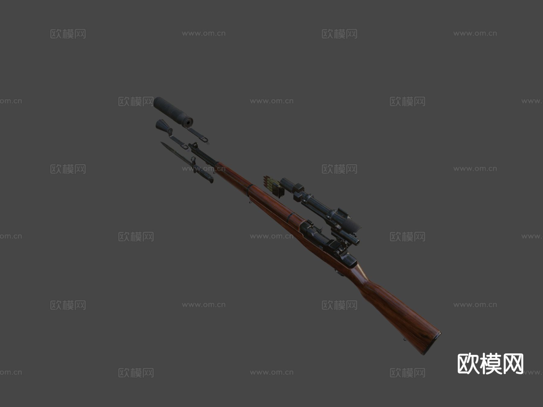 M1加兰德阻击枪 阻击枪su模型下载（渲染图1）