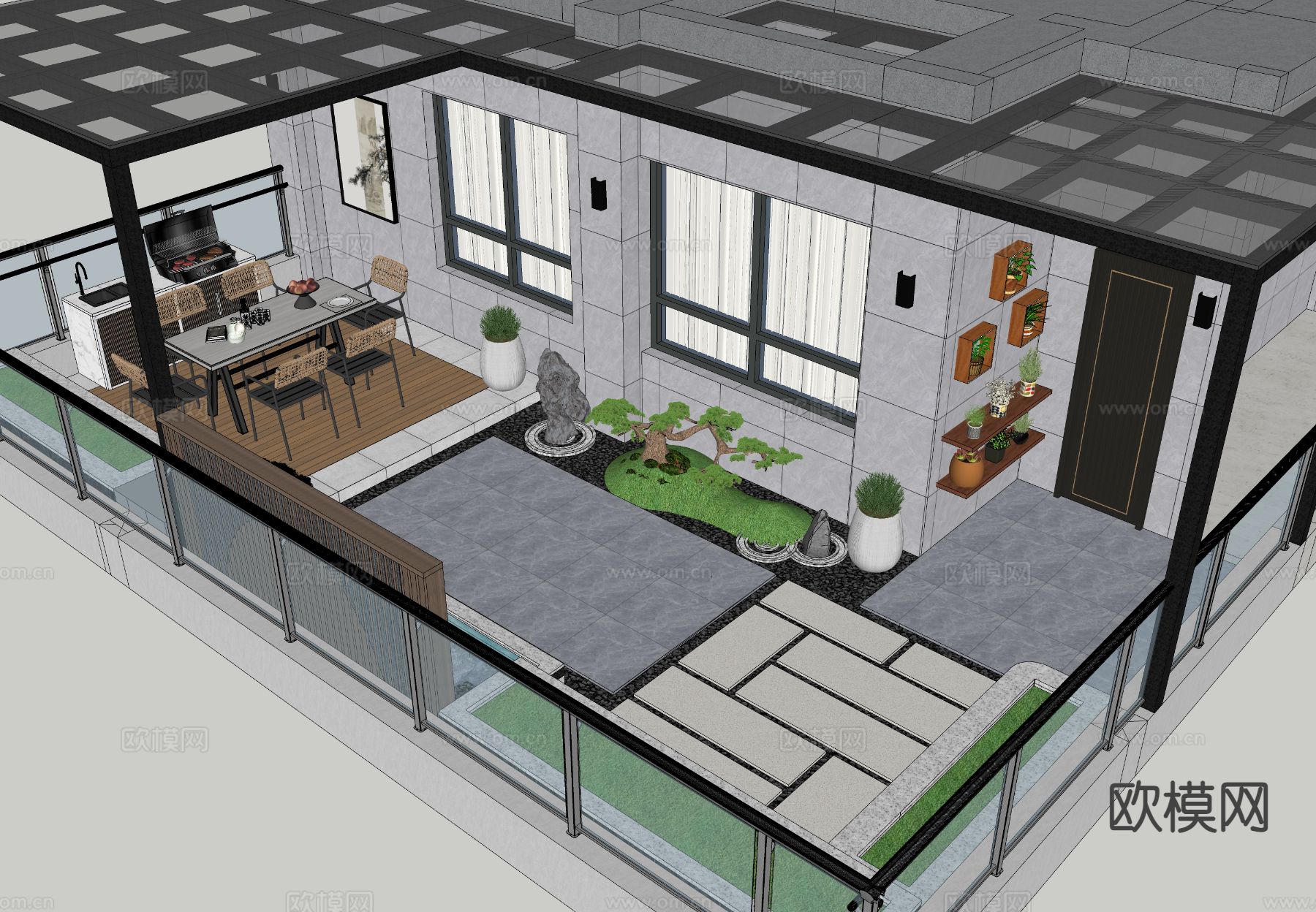 现代庭院花园su模型下载（渲染图6）