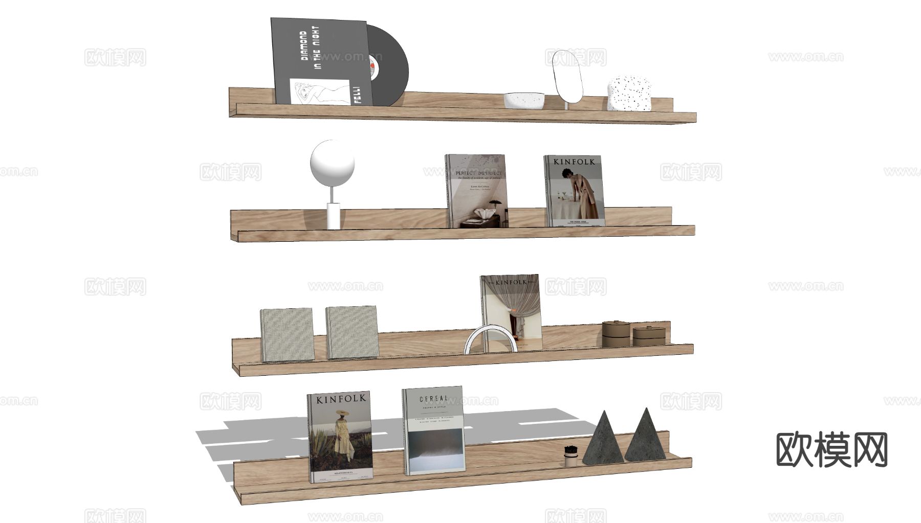 现代吊柜 壁挂书架 展示架su模型下载（渲染图1）