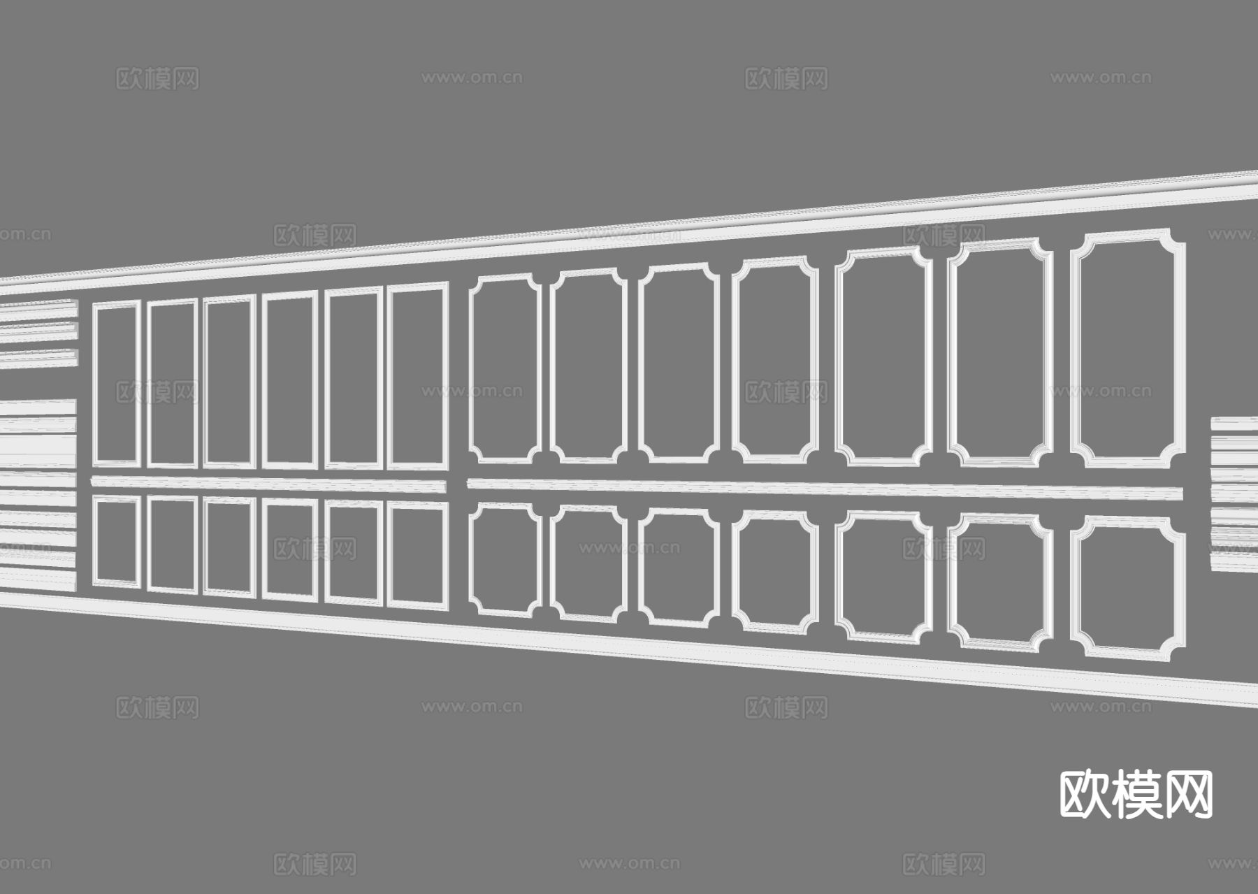 简欧墙饰板 饰面板 墙裙 石膏线条su模型下载（渲染图1）