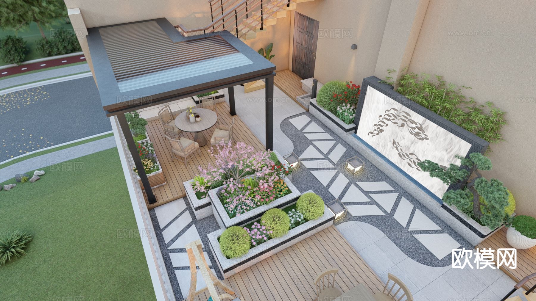 现代庭院 花园su模型下载（渲染图5）