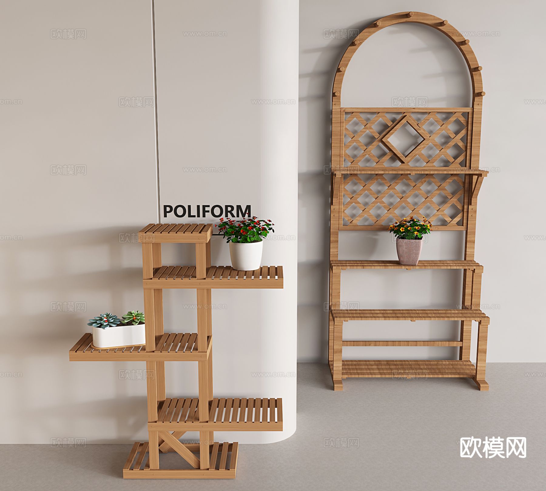 原木风花架 盆栽 盆景3d模型下载