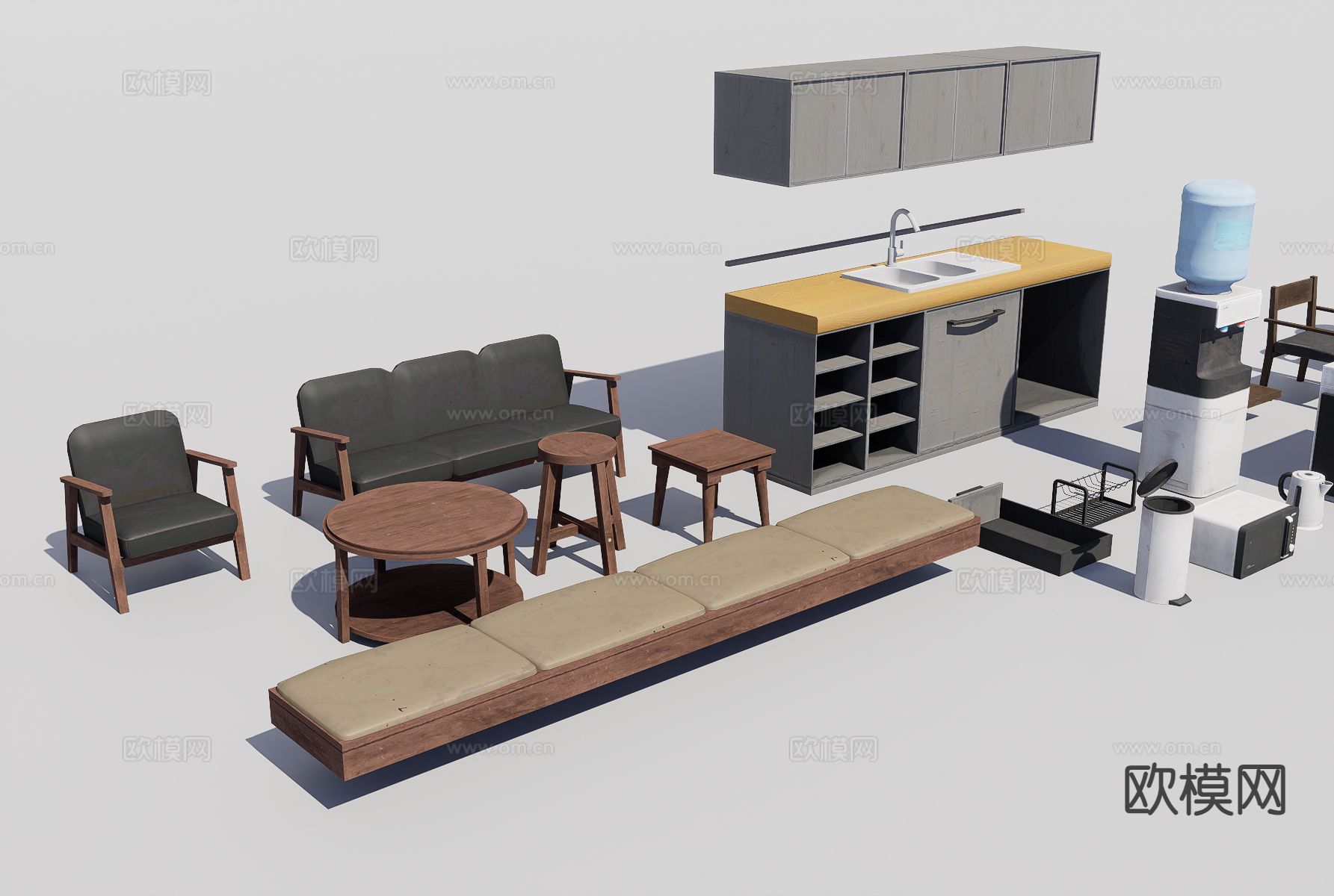 现代办公桌 文件柜 办公沙发 办公用品3d模型下载（渲染图2）