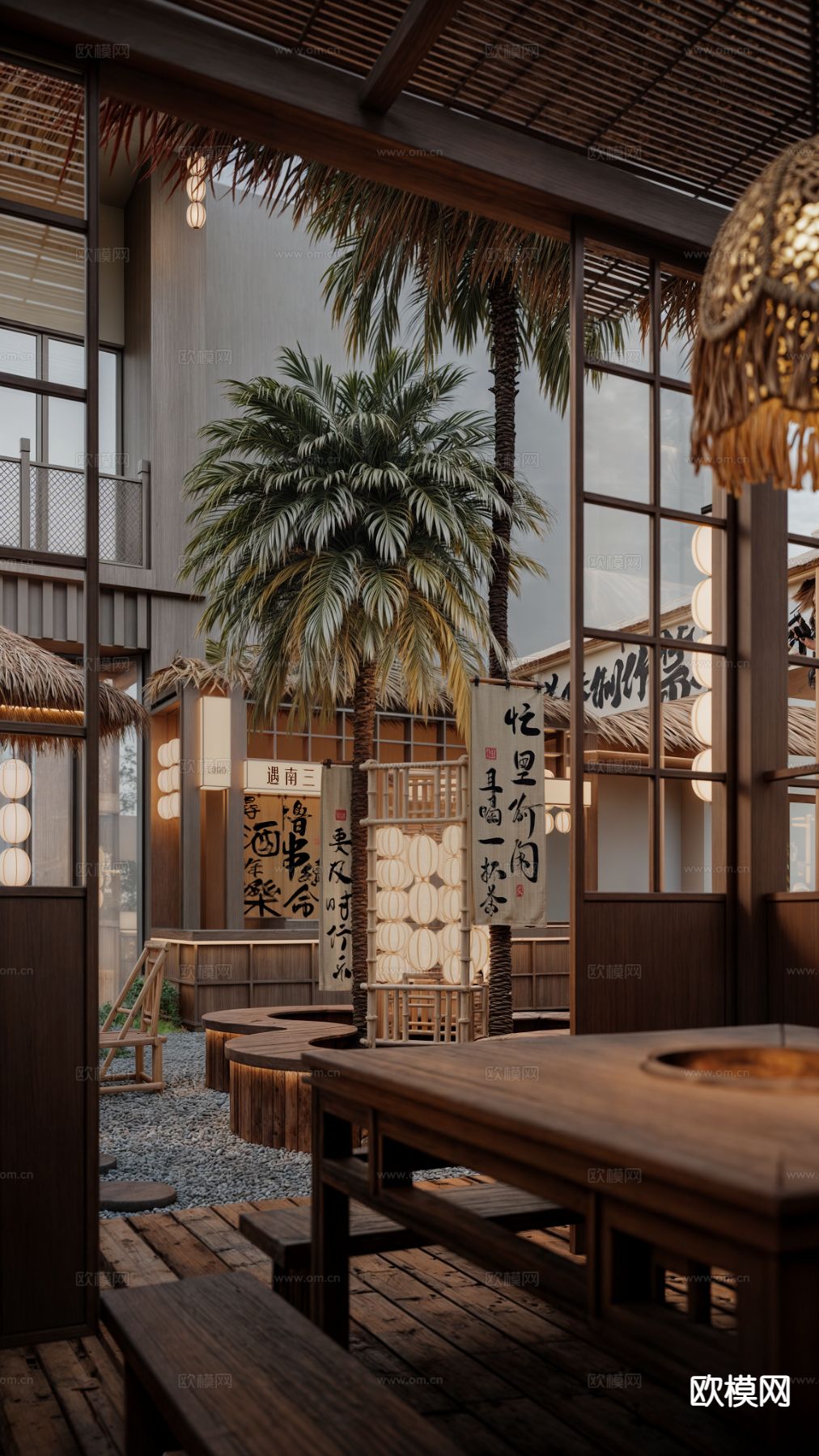 新中式餐厅包厢 茶馆su模型下载（渲染图2）